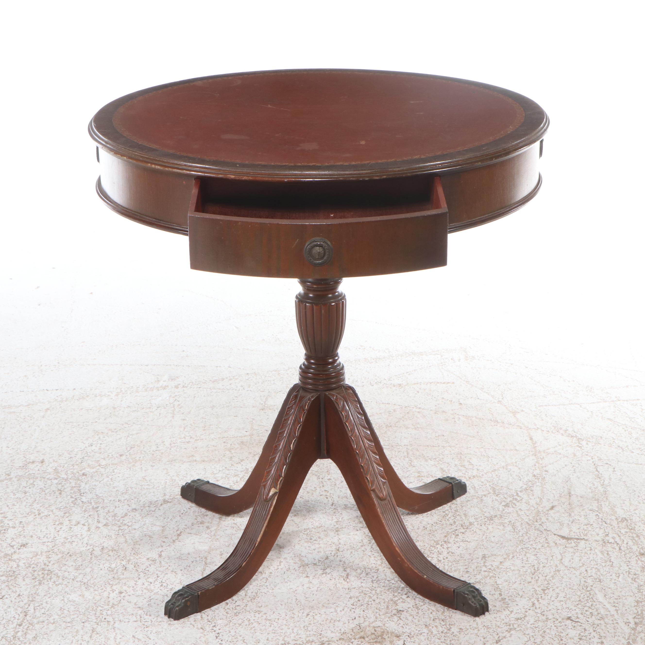 Regency Style Leather Top Mahogany Center Table, Mid-20th Century