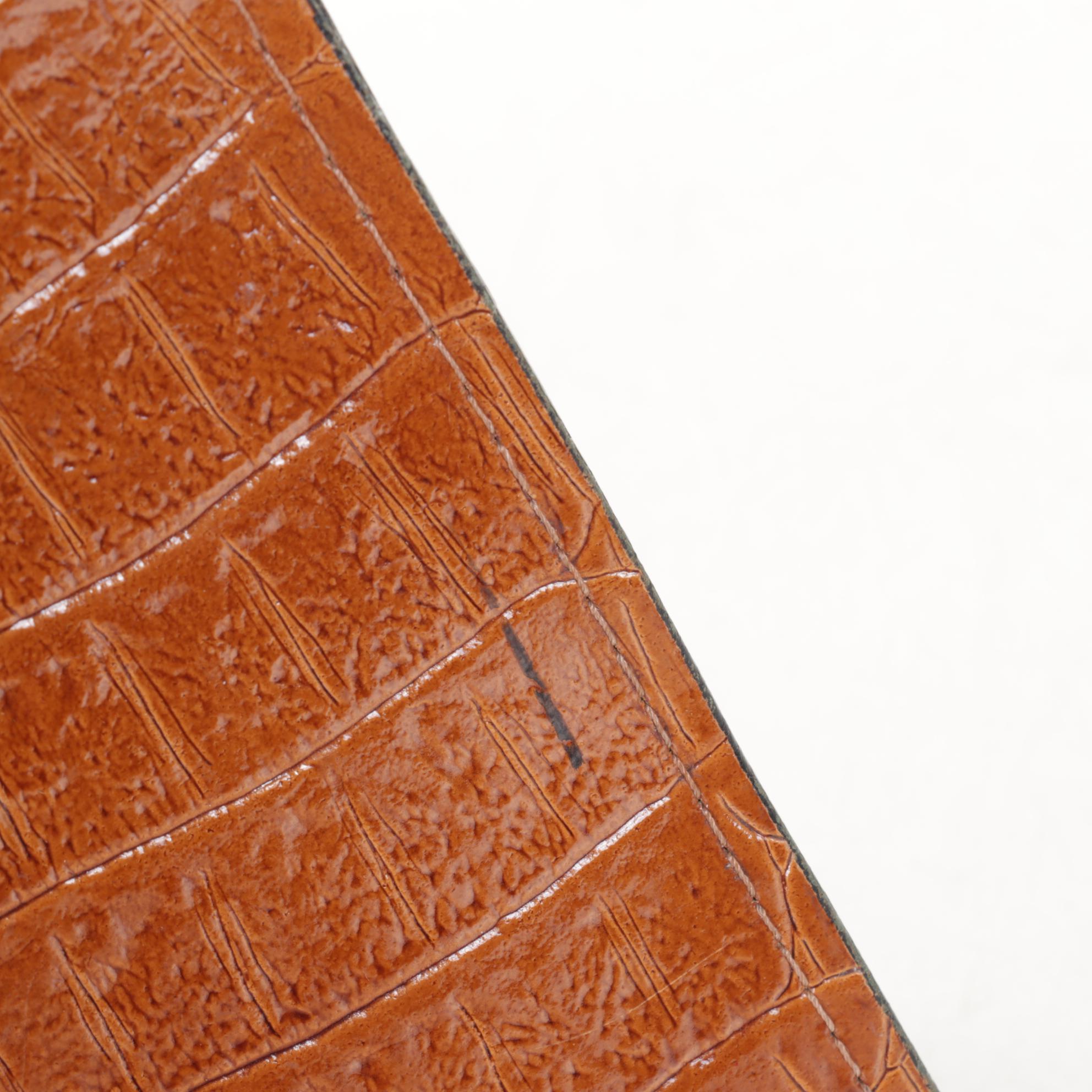 Croc Embossed Brown Leather Shoulder Bag with Gold PVC Tote by Devi Kroell