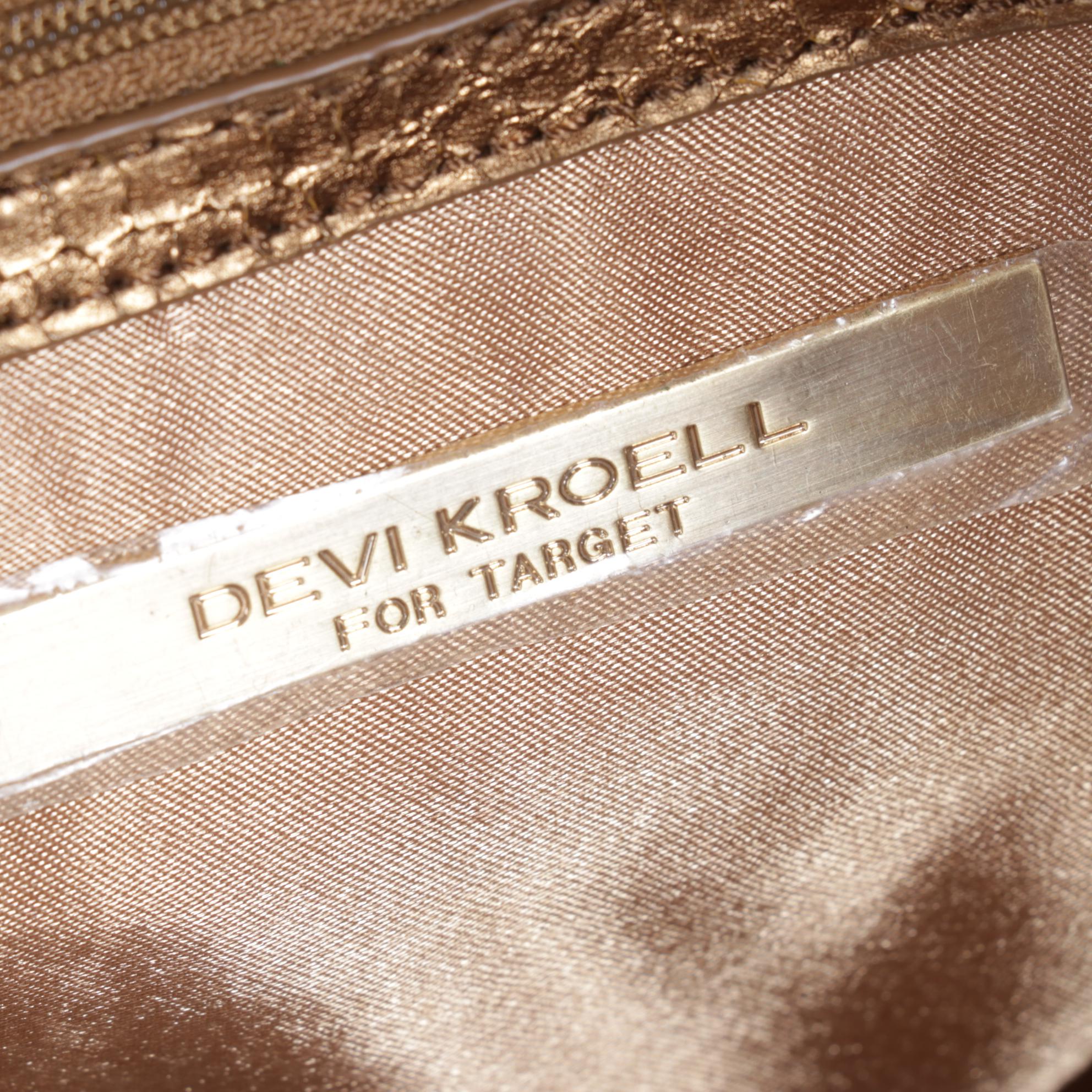 Croc Embossed Brown Leather Shoulder Bag with Gold PVC Tote by Devi Kroell