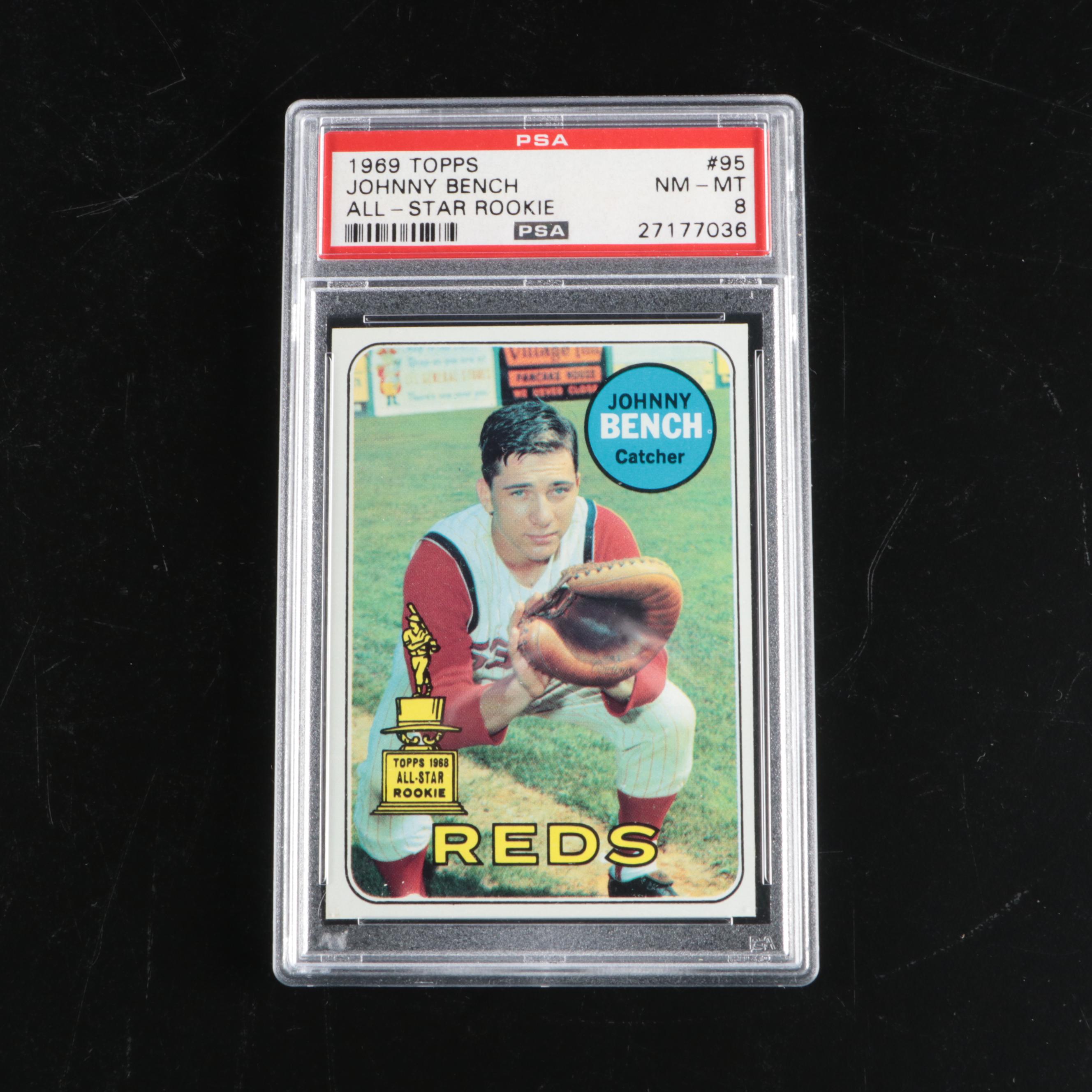 1969 Topps Johnny Bench Cincinnati Reds All-Star Rookie Card Graded PSA 8