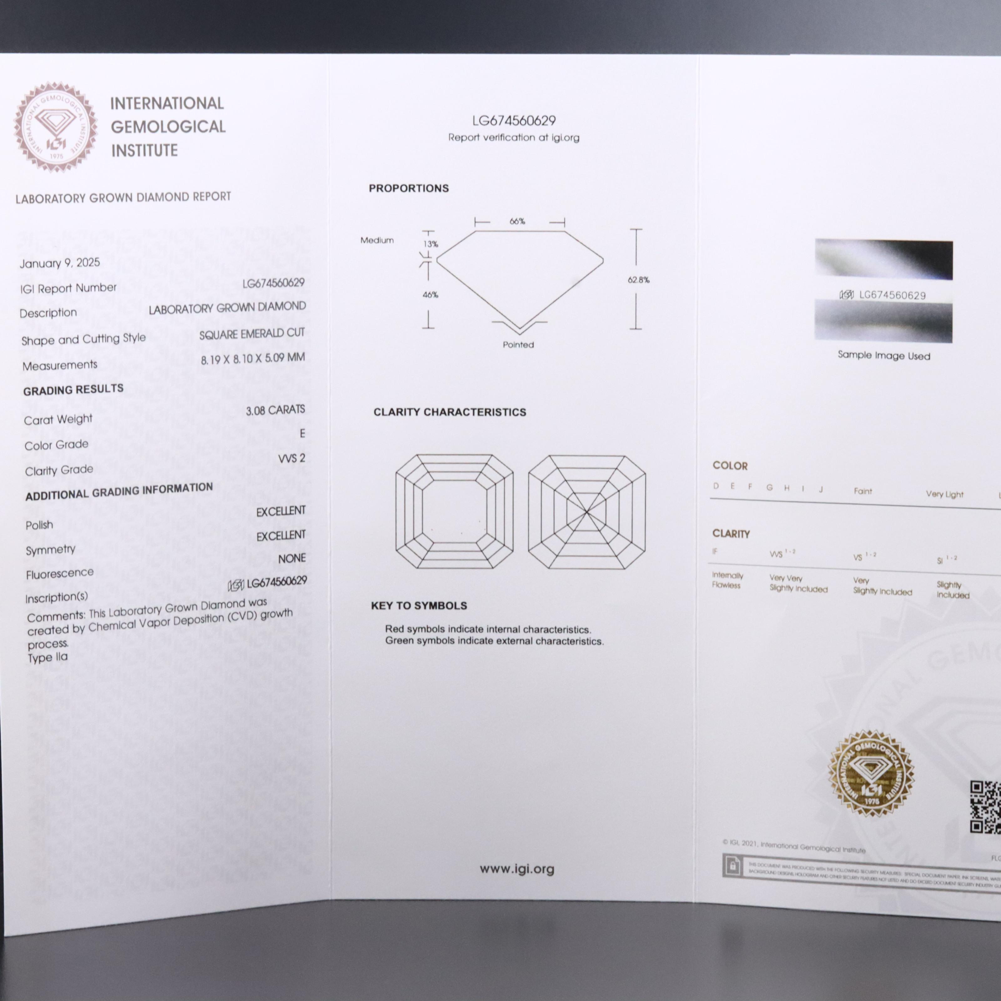 Loose 3.08 CT Lab Grown Diamond with IGI Report