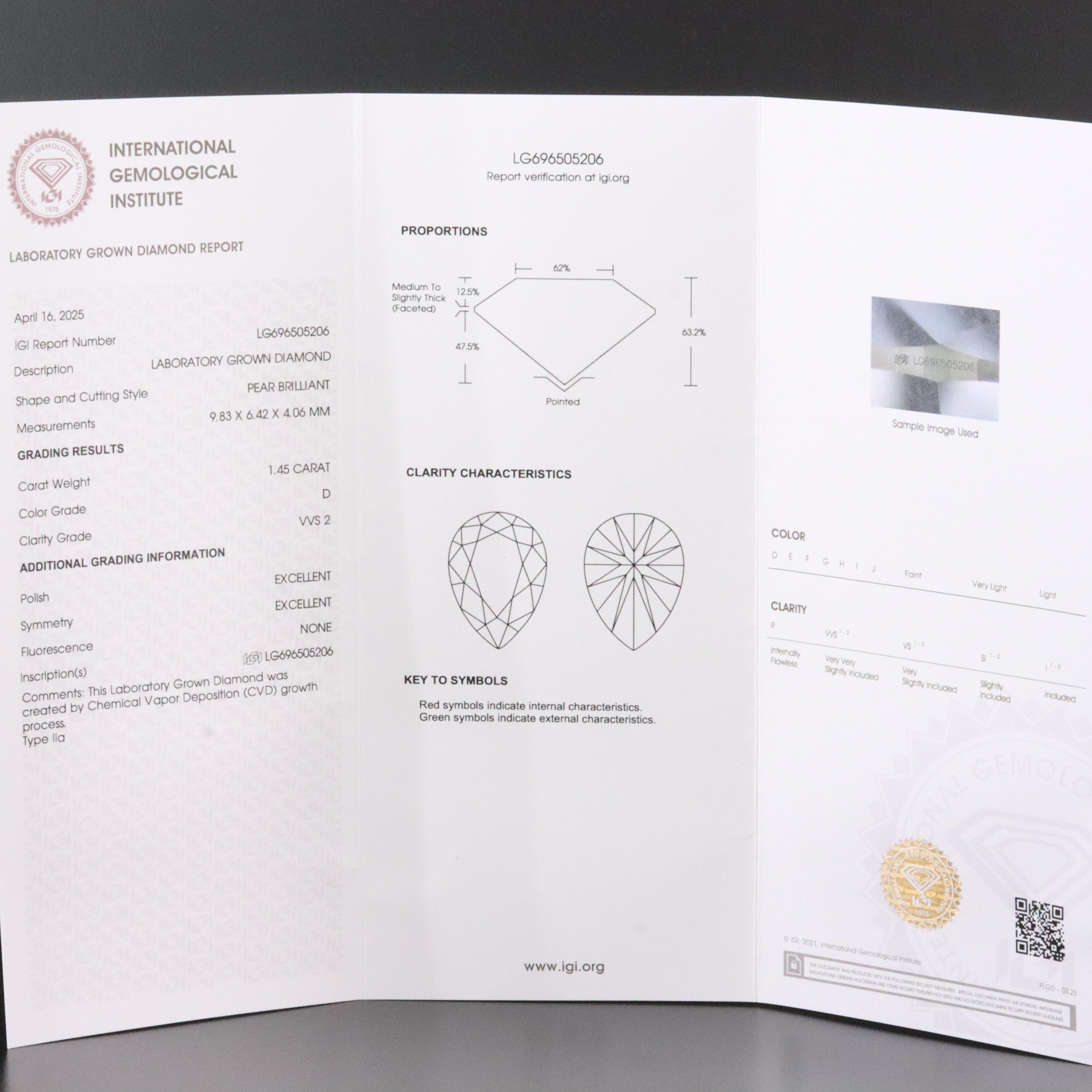 14K 1.45 CT Lab Grown Diamond Solitaire Ring with IGI Report