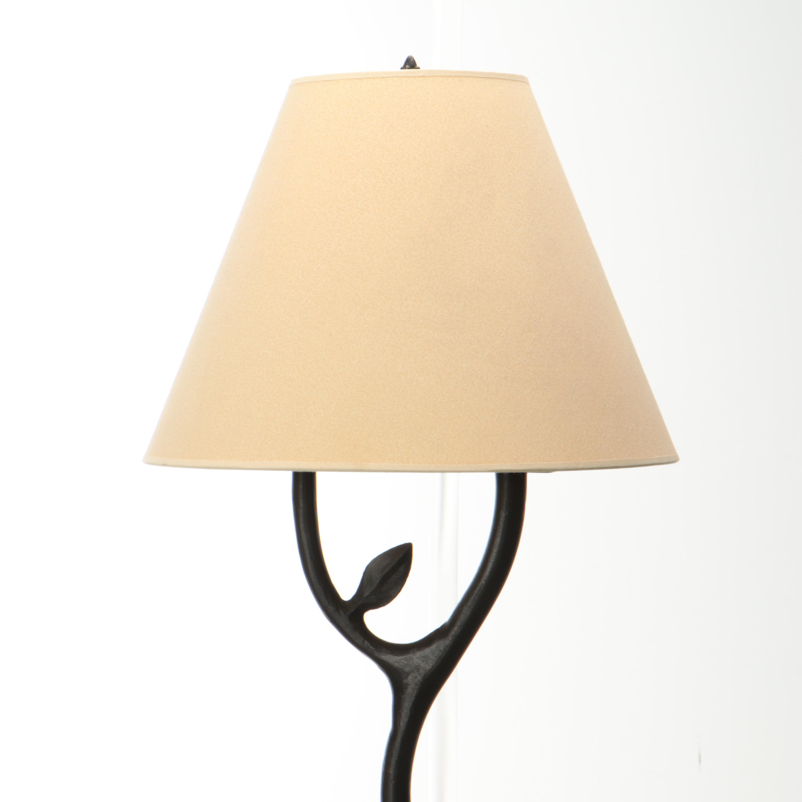 Black Metal Wrought Iron Floor Lamp with Paper Shade