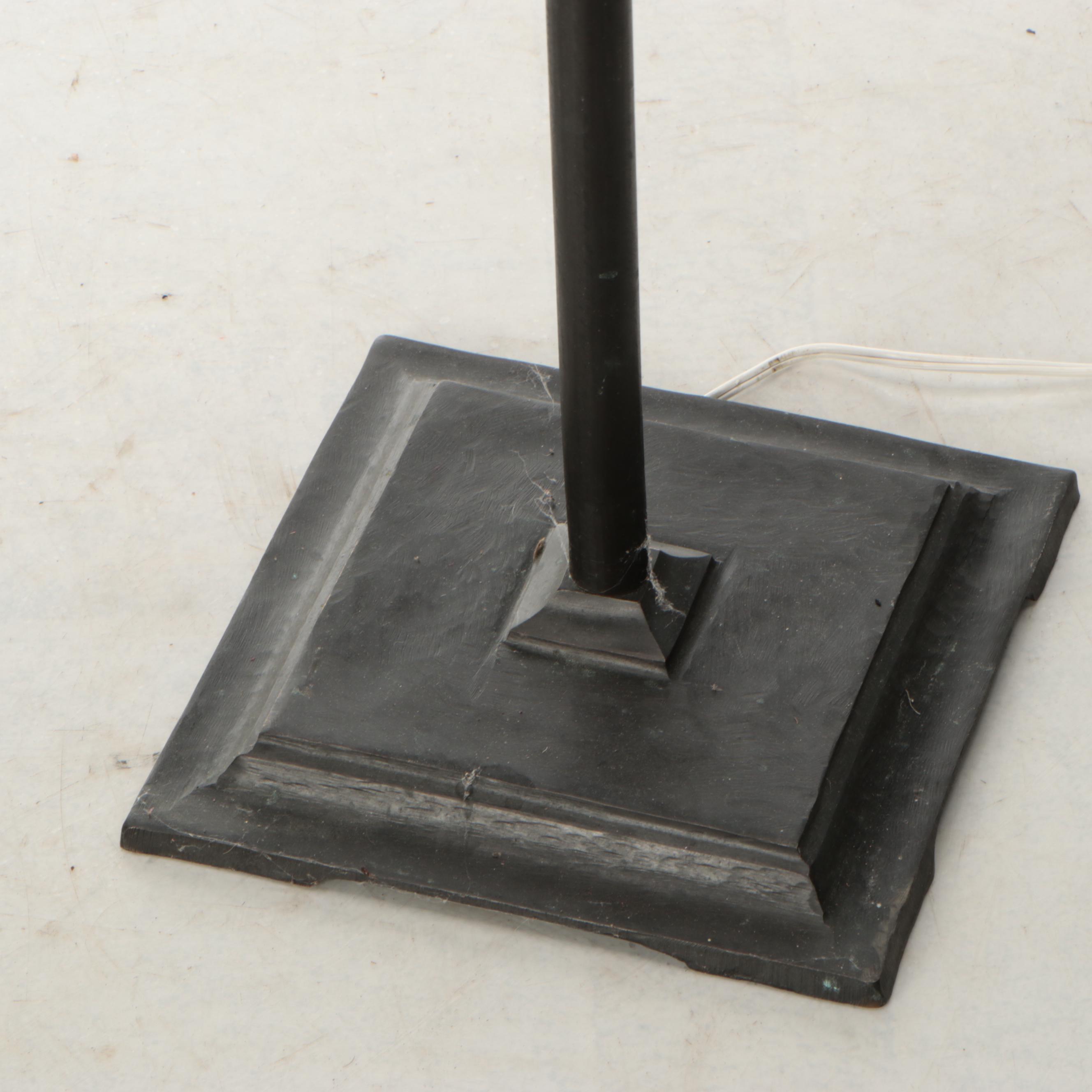 Black Metal Wrought Iron Floor Lamp with Paper Shade