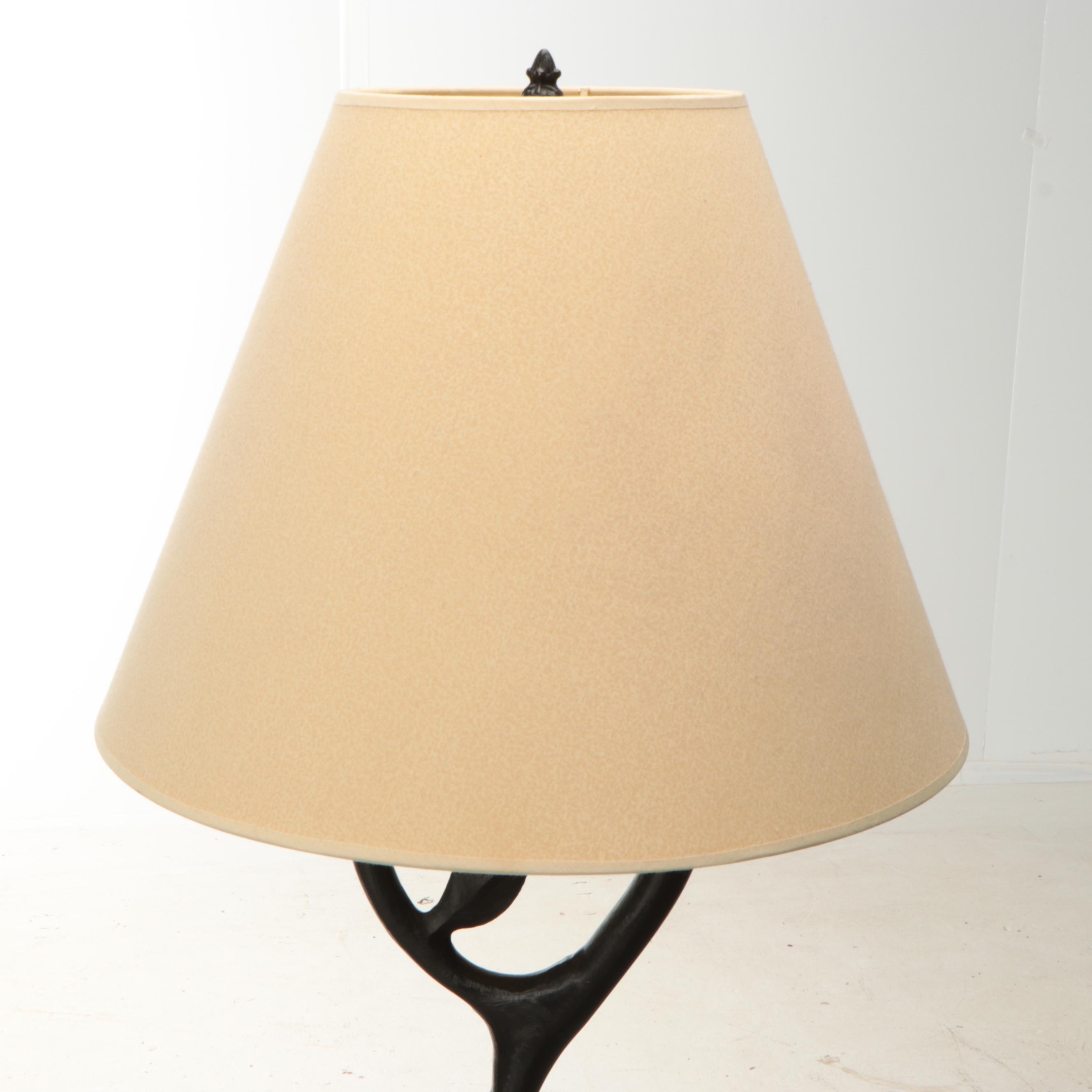 Black Metal Wrought Iron Floor Lamp with Paper Shade