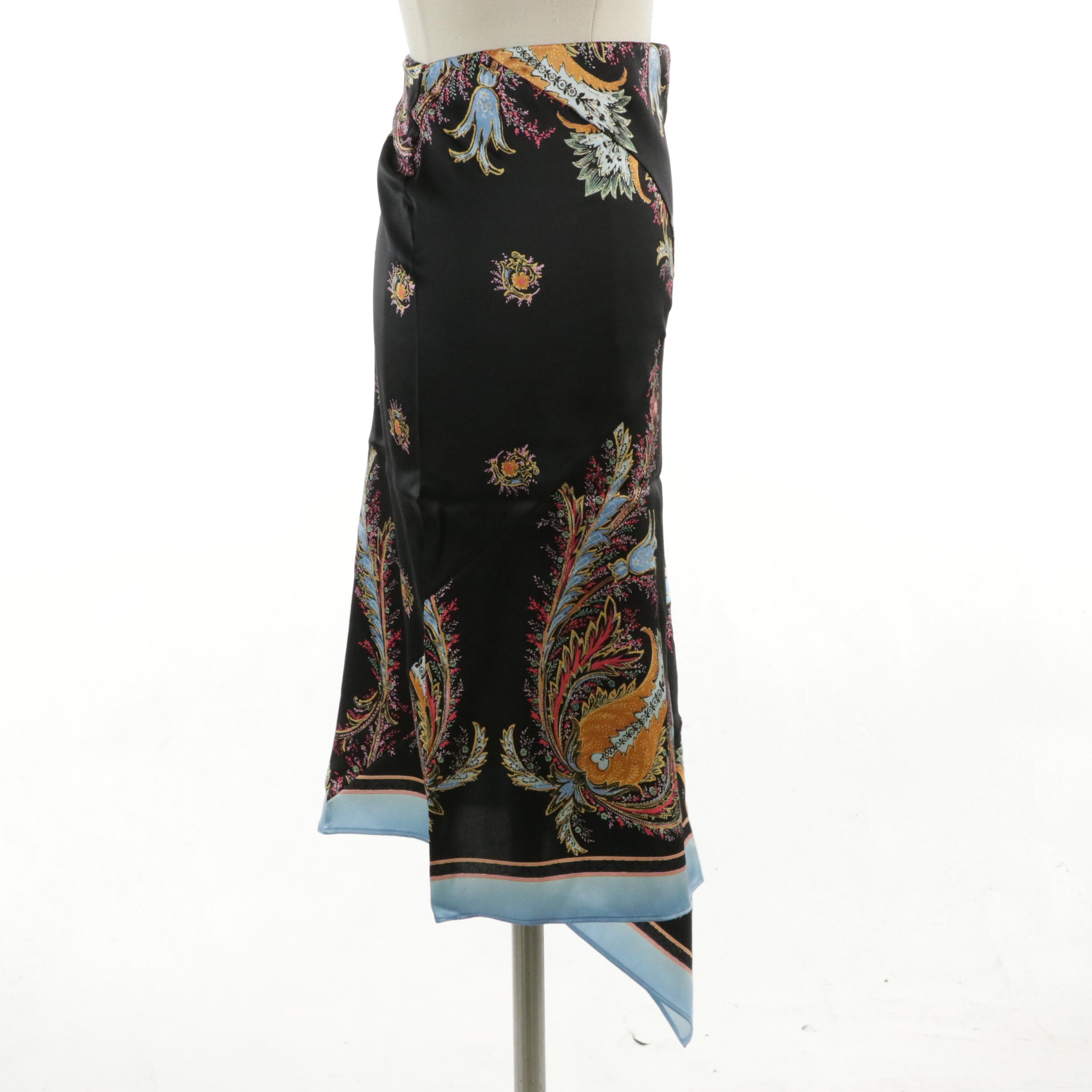 Roberto Cavalli Floral Silk Asymmetrical Skirt, With Tags