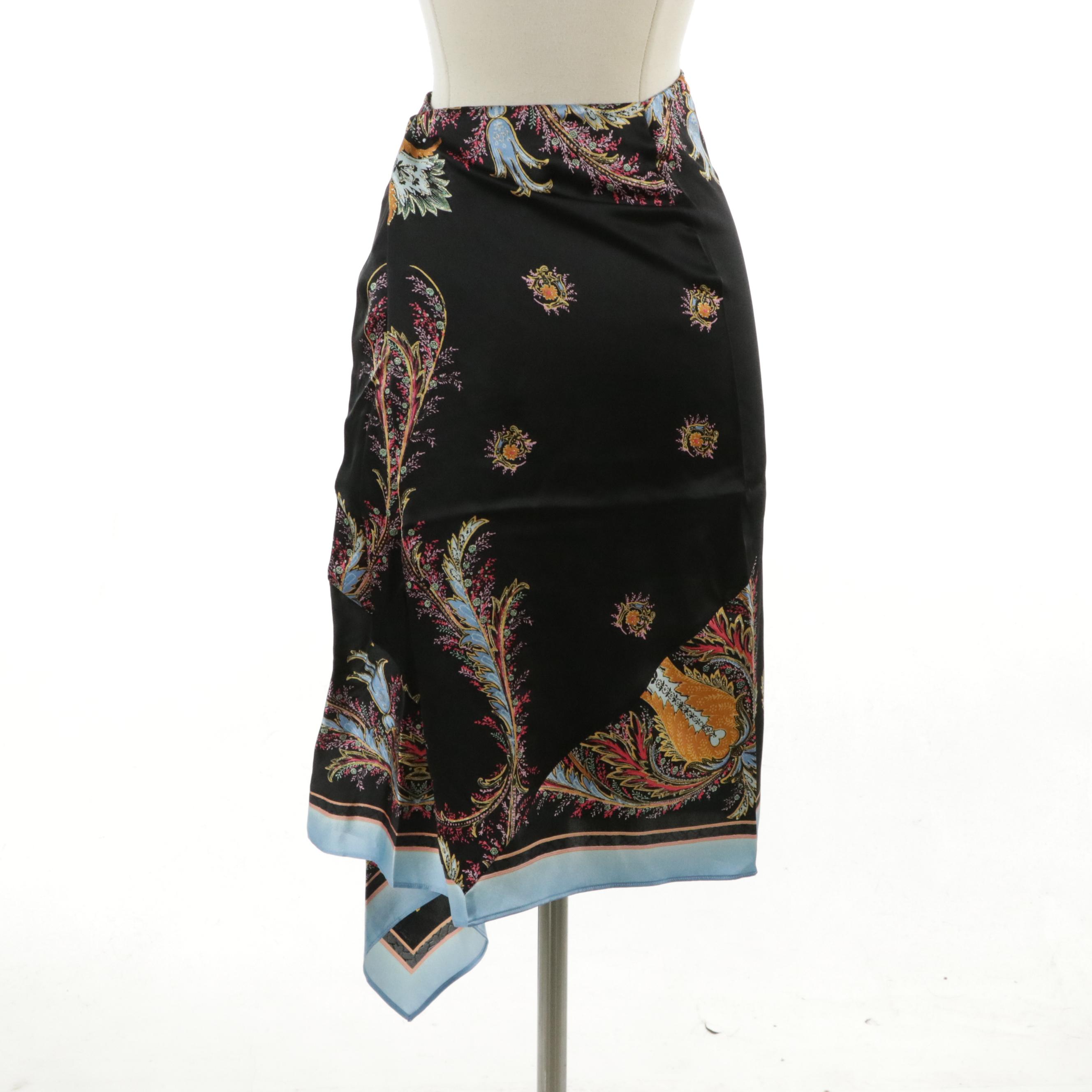 Roberto Cavalli Floral Silk Asymmetrical Skirt, With Tags