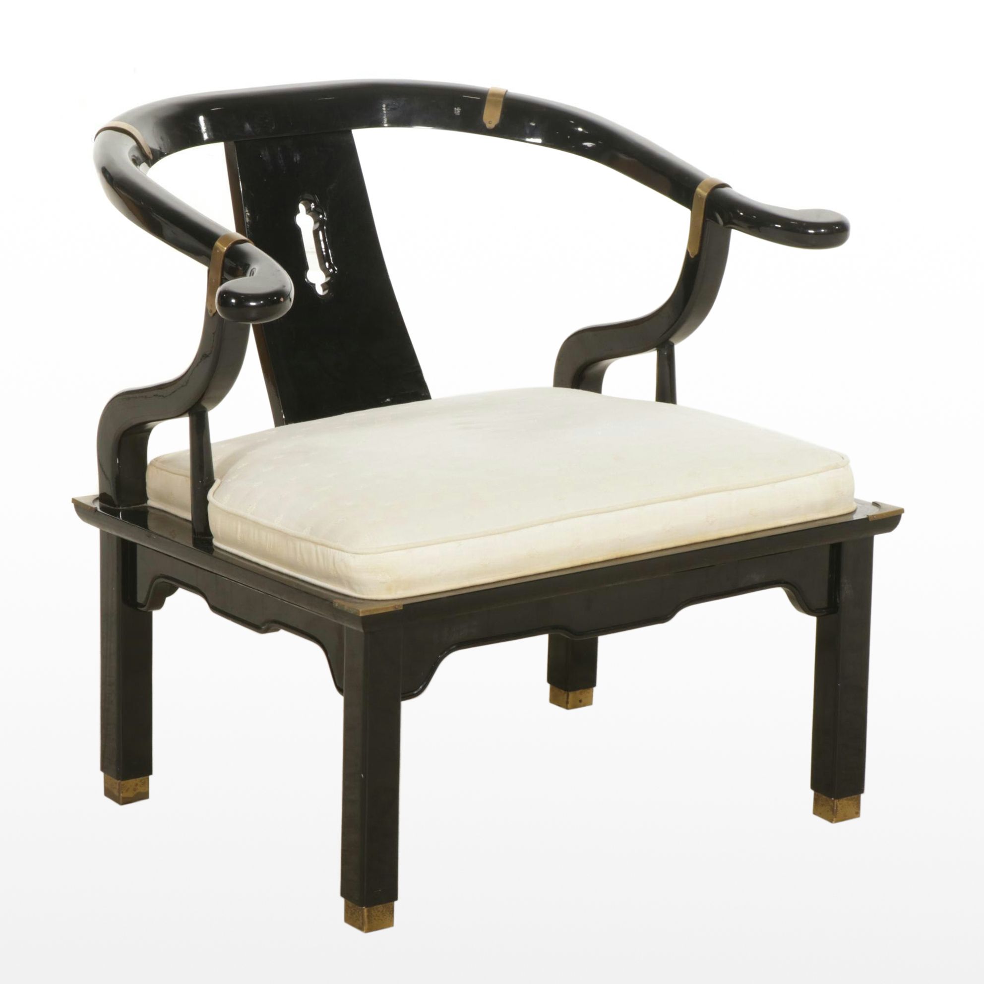 Century Chair Co. Black Lacquered Chinese Style Armchair, Late 20th Century