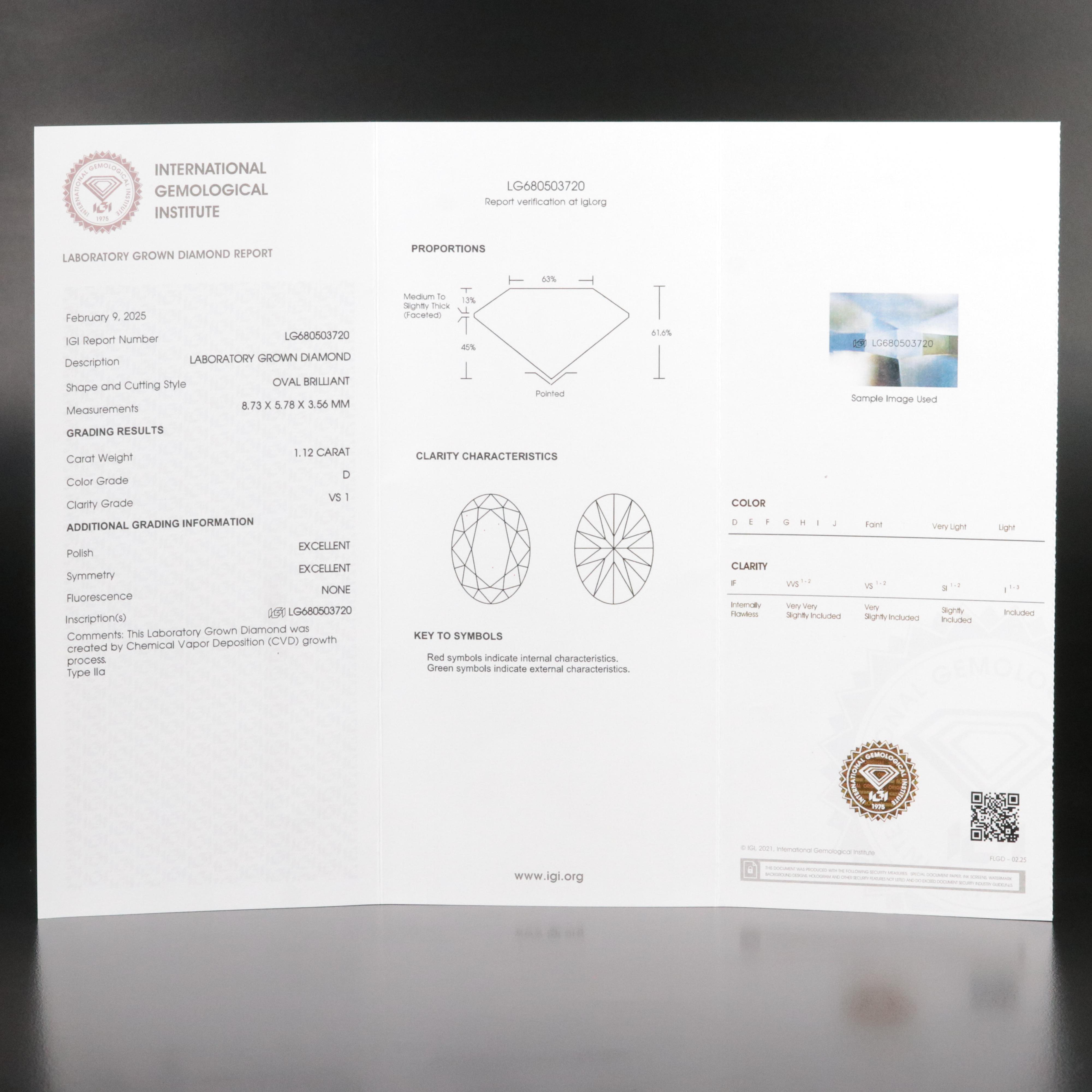 14K 1.12 CT Lab Grown Diamond Solitaire Ring with IGI Report