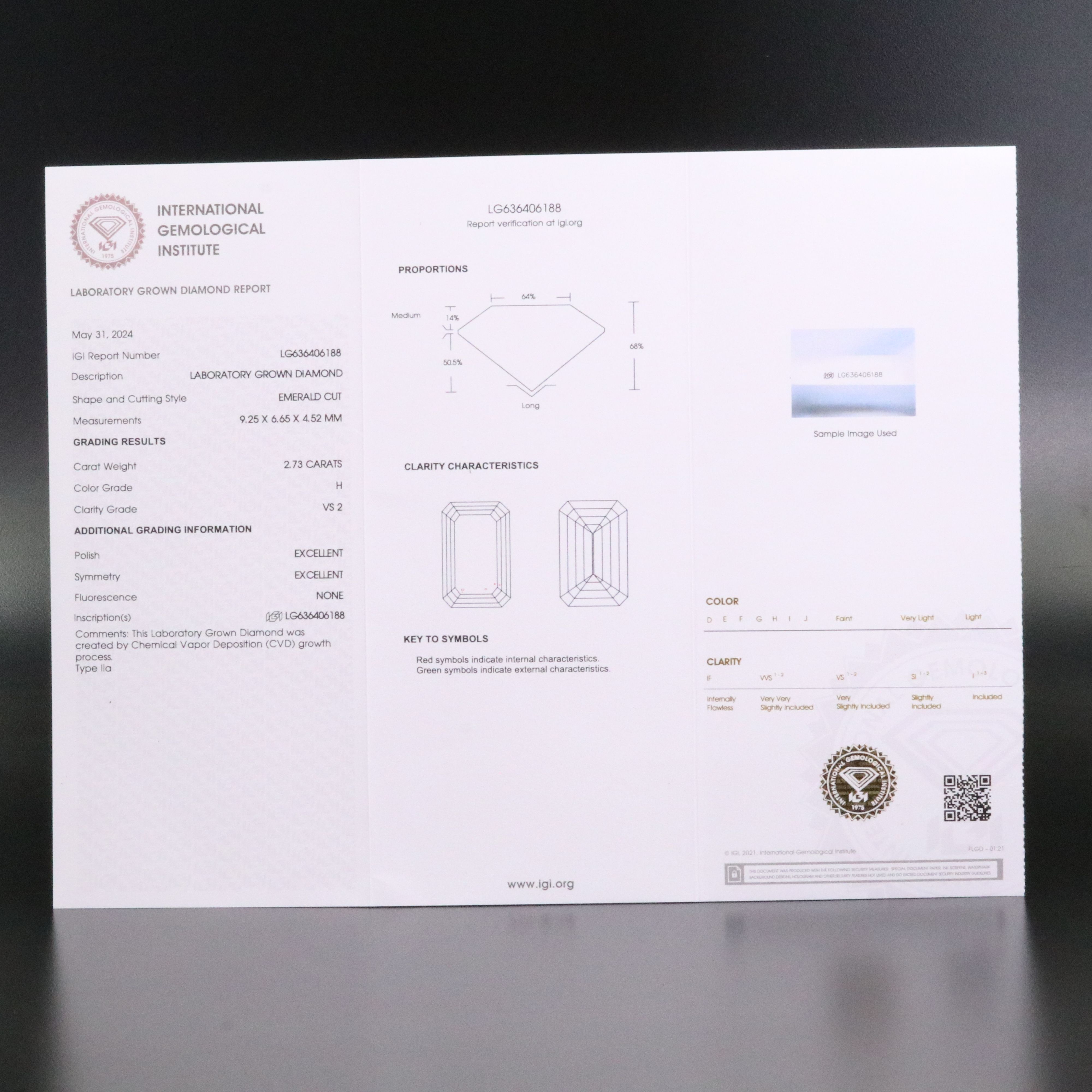 Loose 2.73 CT Lab Grown Diamond with IGI Report