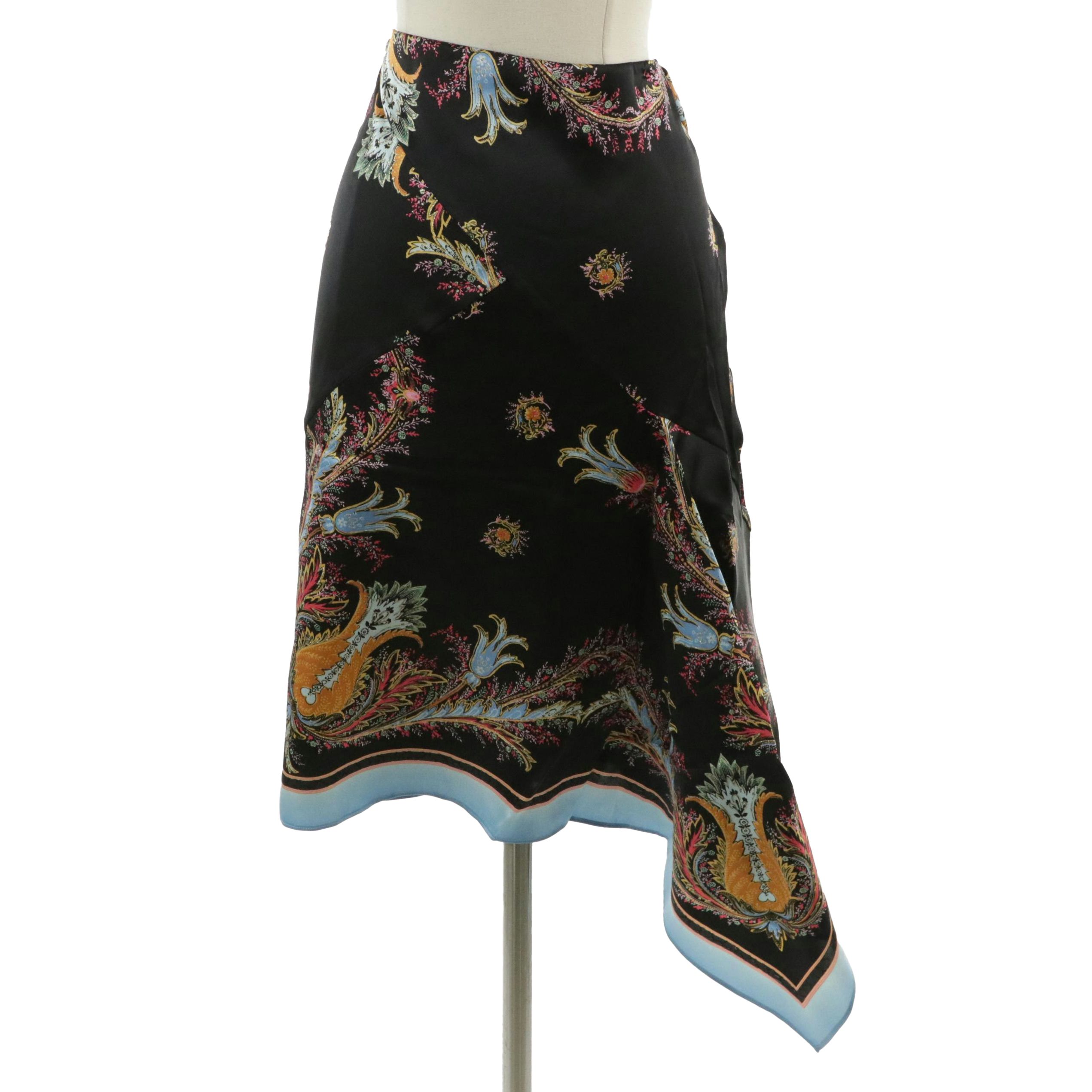 Roberto Cavalli Floral Silk Asymmetrical Skirt, With Tags
