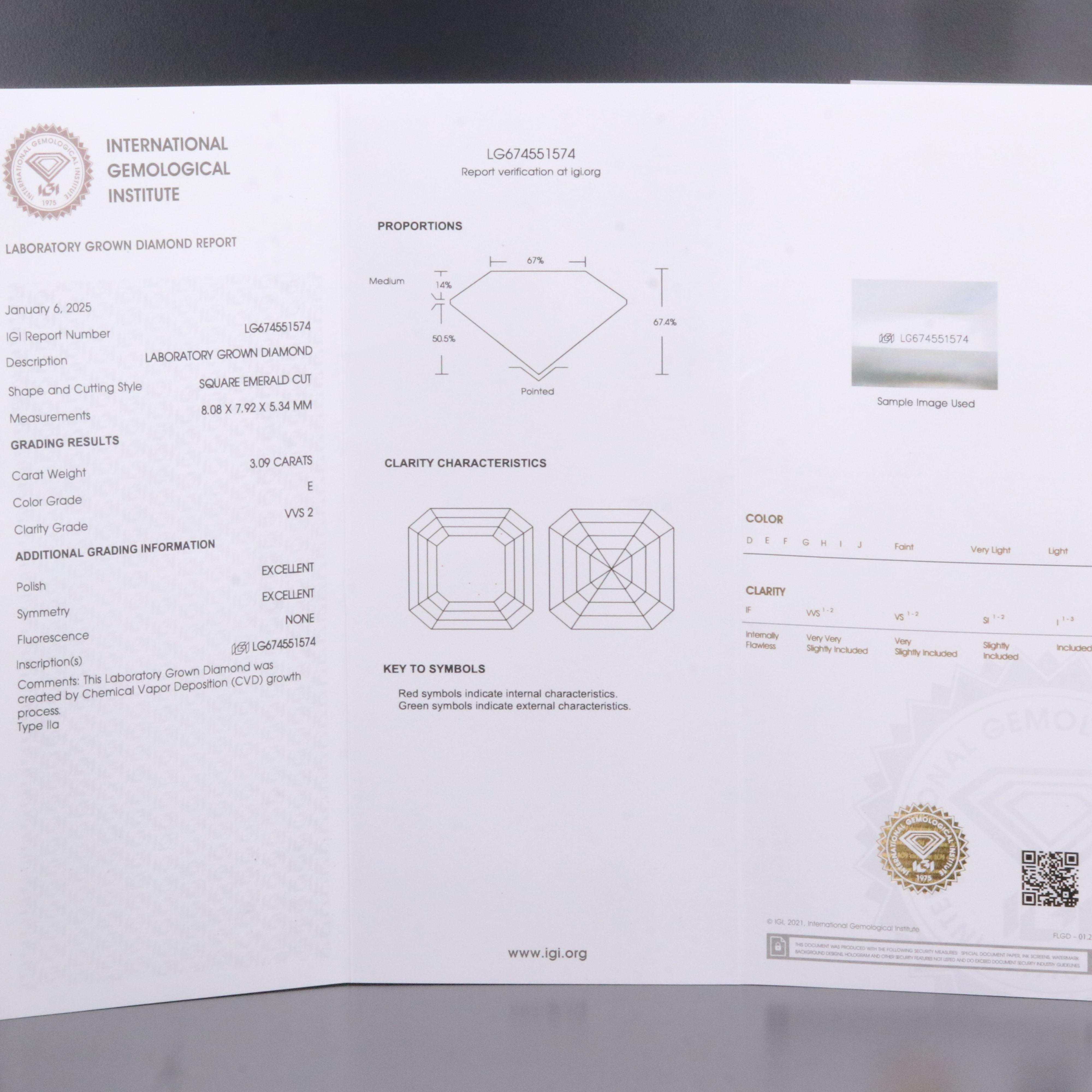 Loose 3.09 CT Lab Grown Diamond with IGI Report