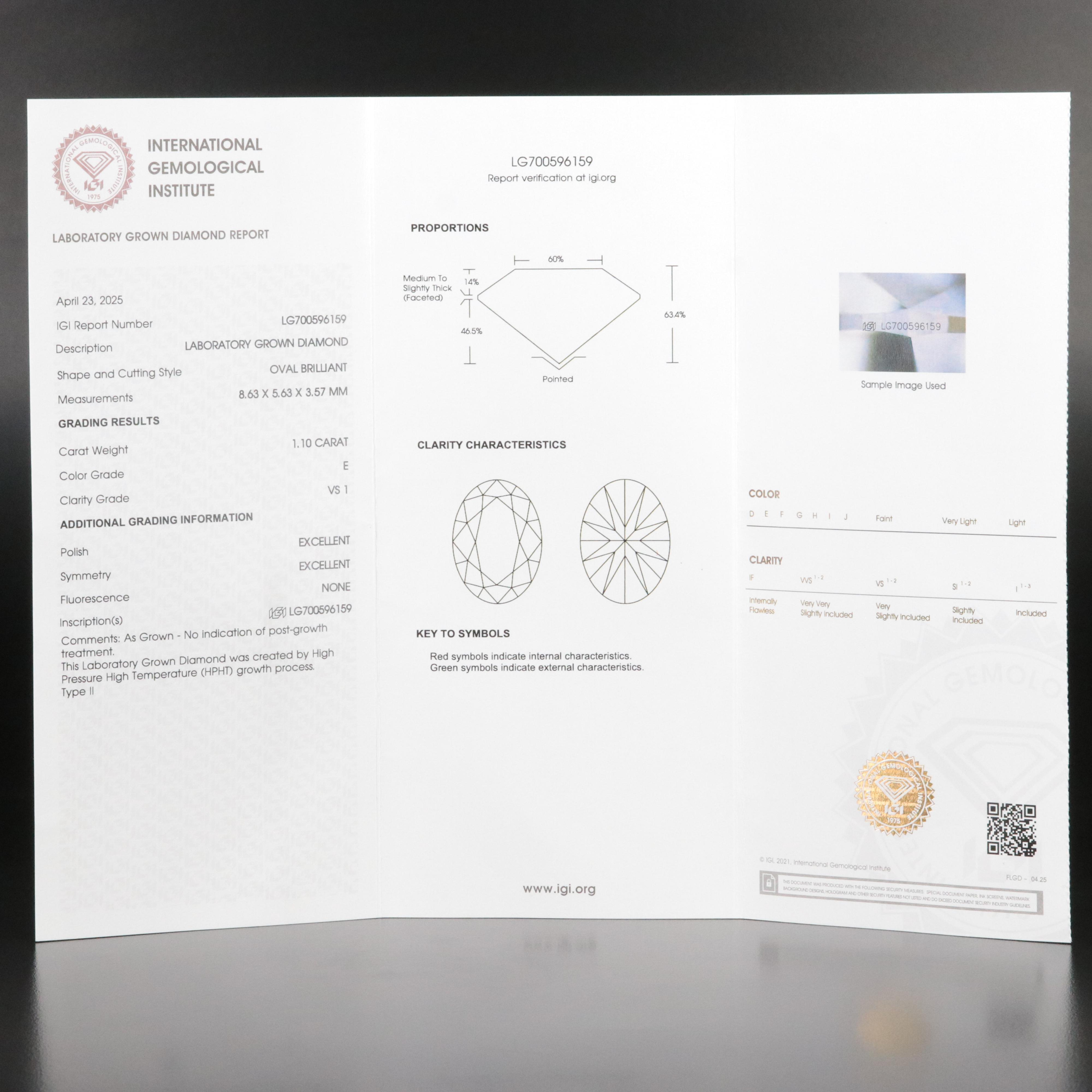 14K 1.10 CT Lab Grown Diamond Solitaire Ring with IGI Report