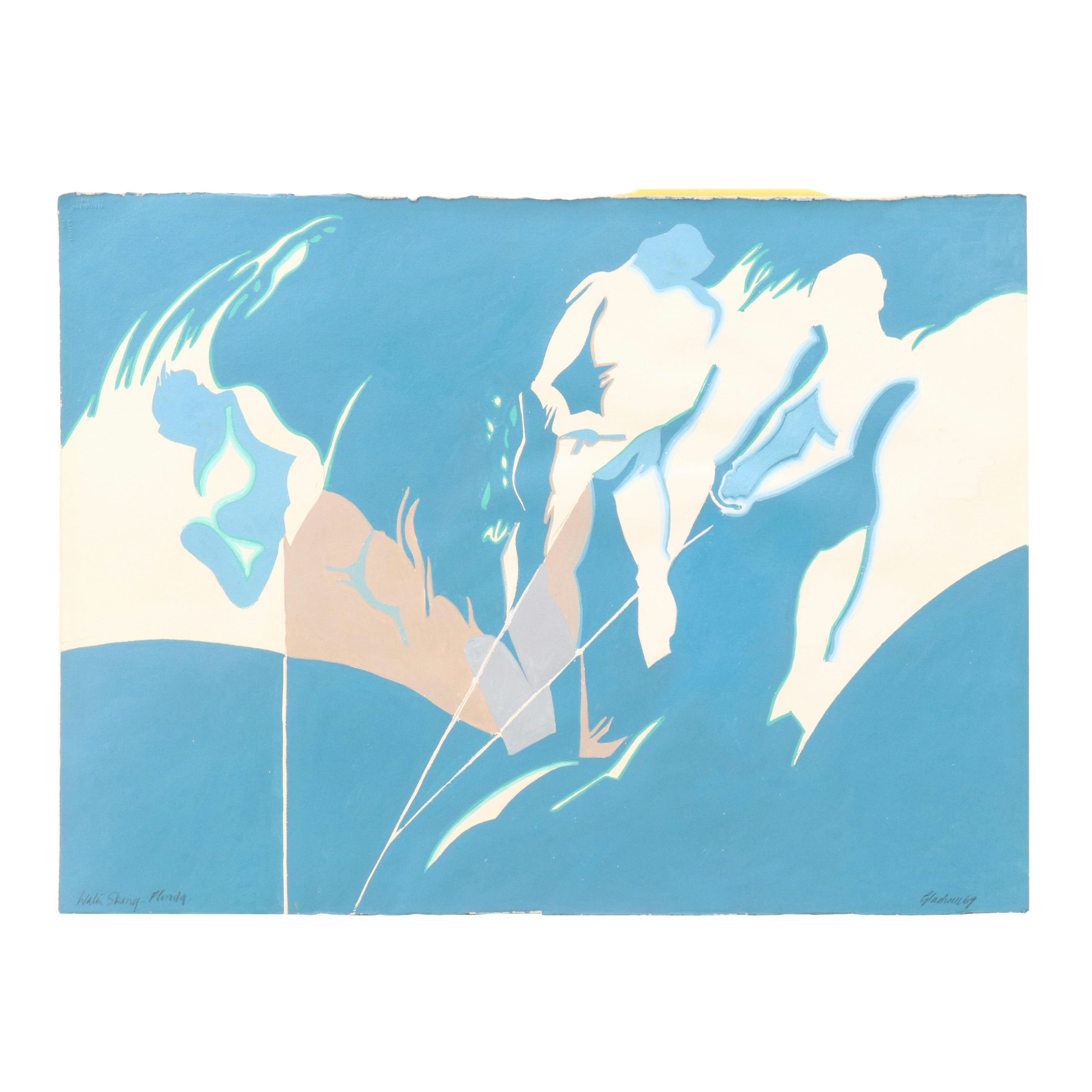 Rodney Gladwell Acrylic Painting "Water Skiing - Florida," 1967