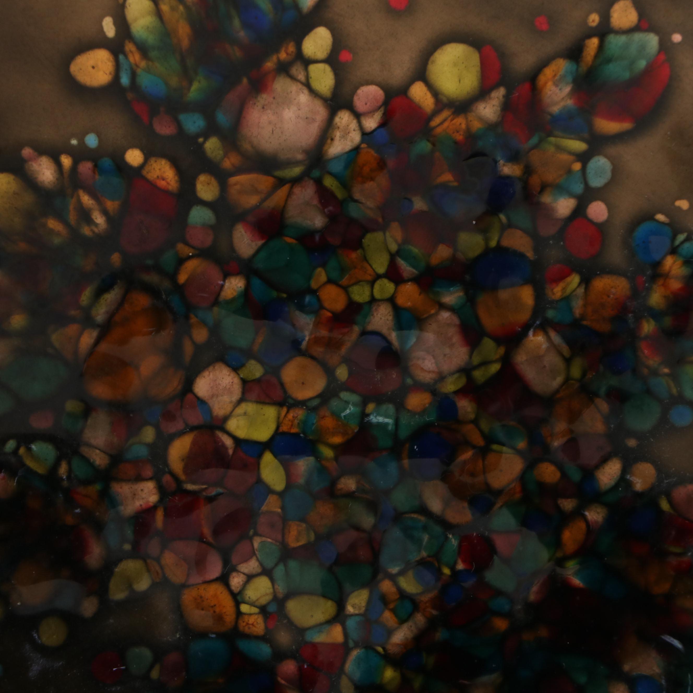 Mid Century Modern Decorative Enamel Plates with Heintz Sterling Overlay Vase