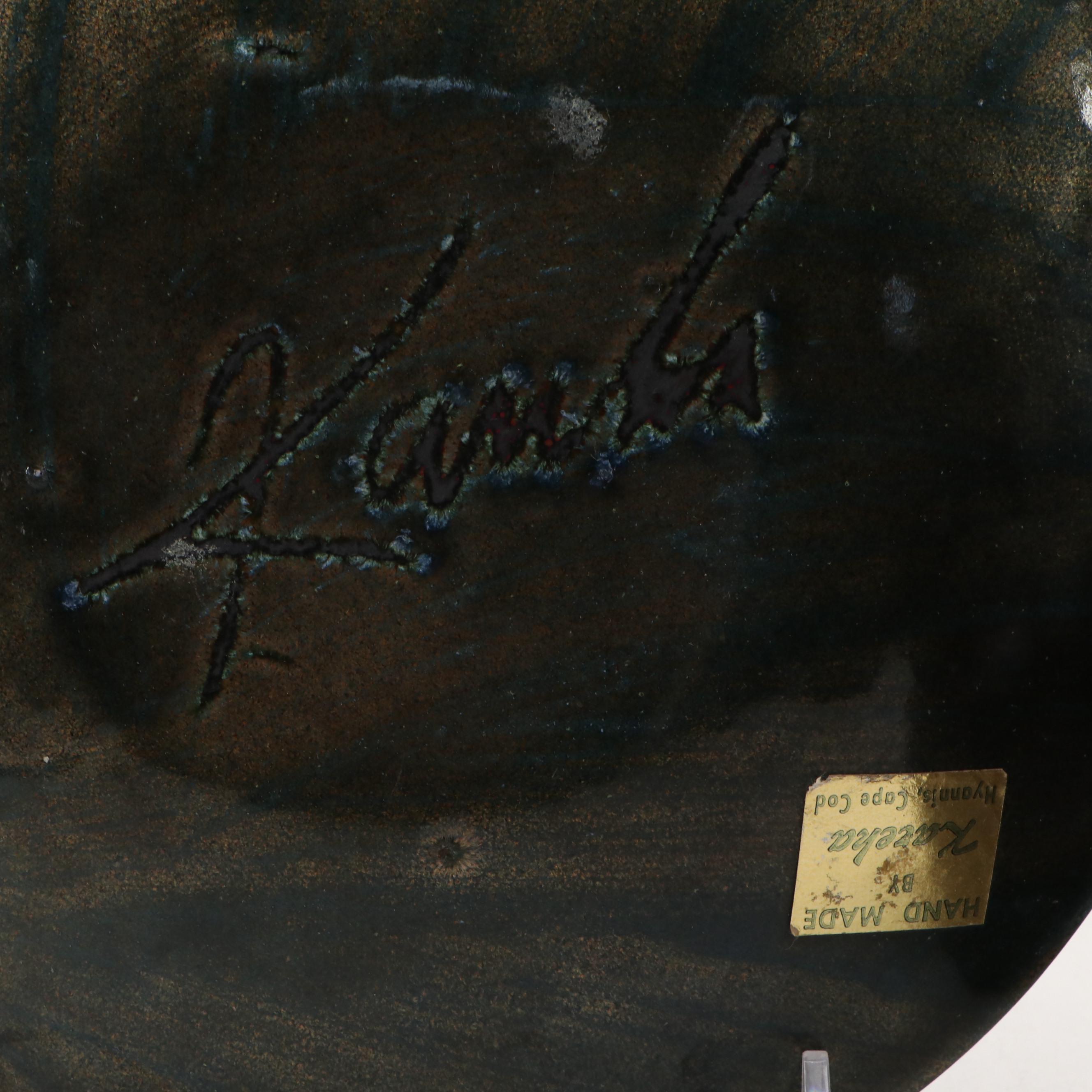 Mid Century Modern Decorative Enamel Plates with Heintz Sterling Overlay Vase