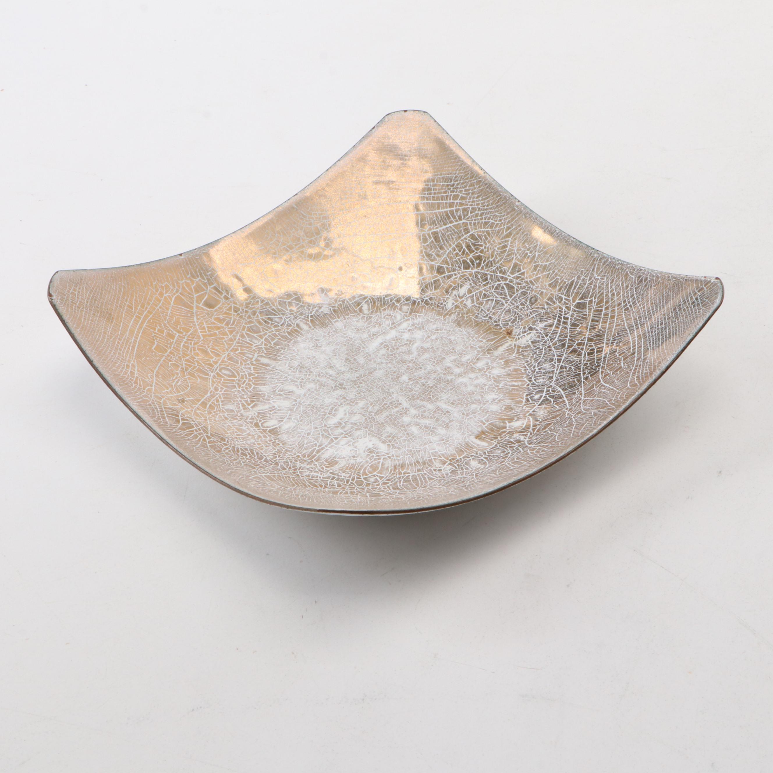 Mid Century Modern Decorative Enamel Plates with Heintz Sterling Overlay Vase