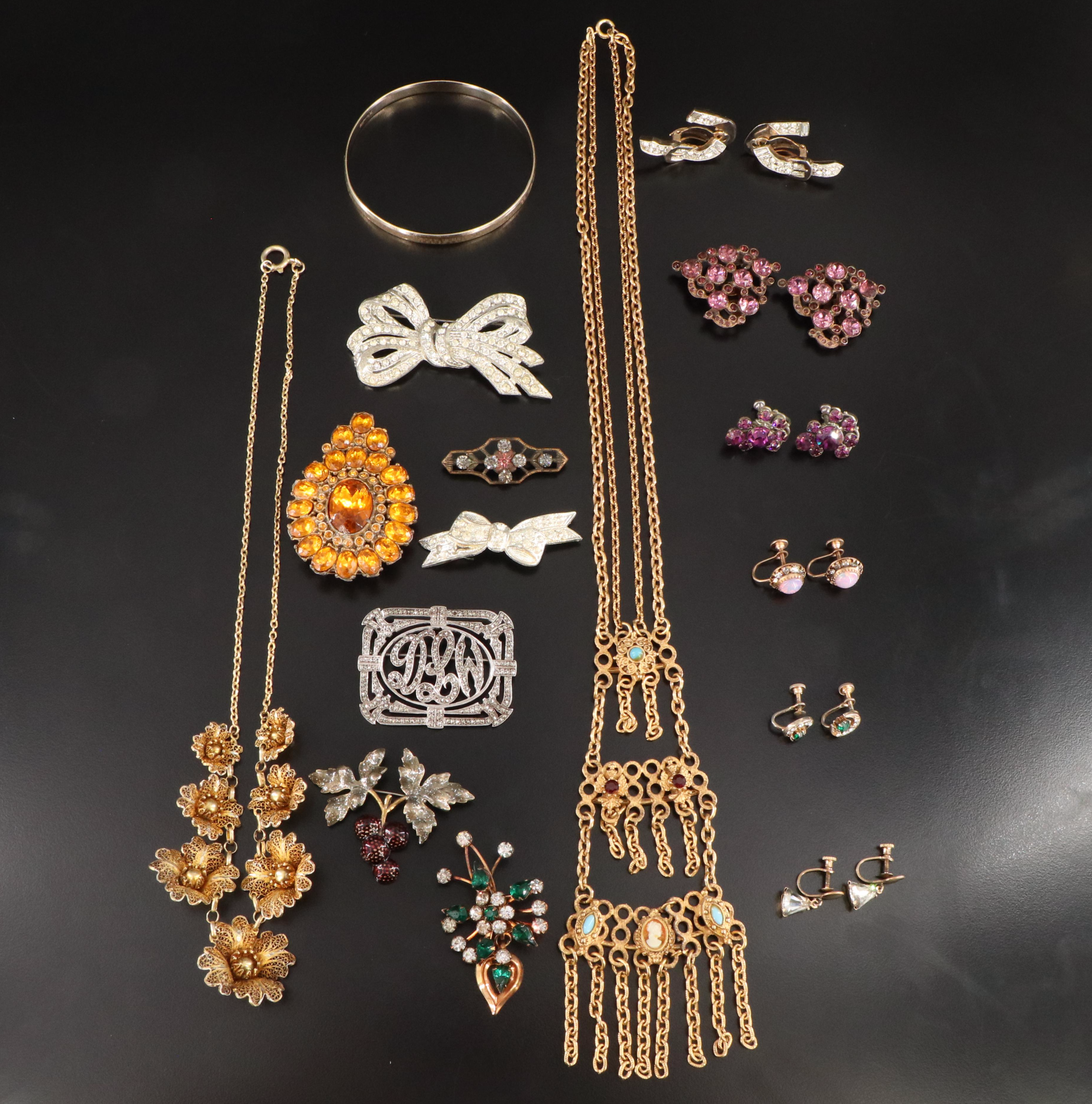 Vintage Rhinestone and Enamel Jewelry Collection Featuring 900 Silver