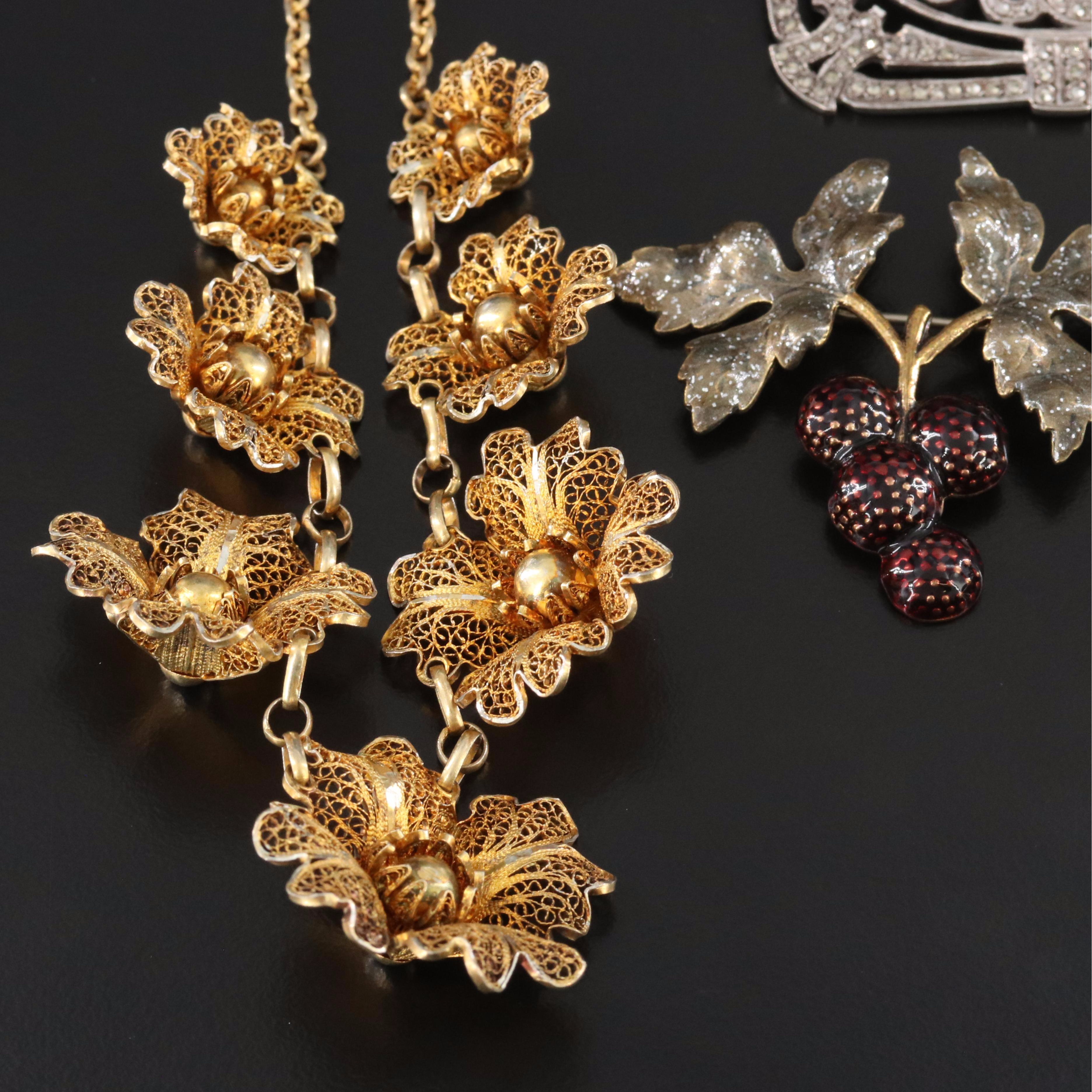 Vintage Rhinestone and Enamel Jewelry Collection Featuring 900 Silver