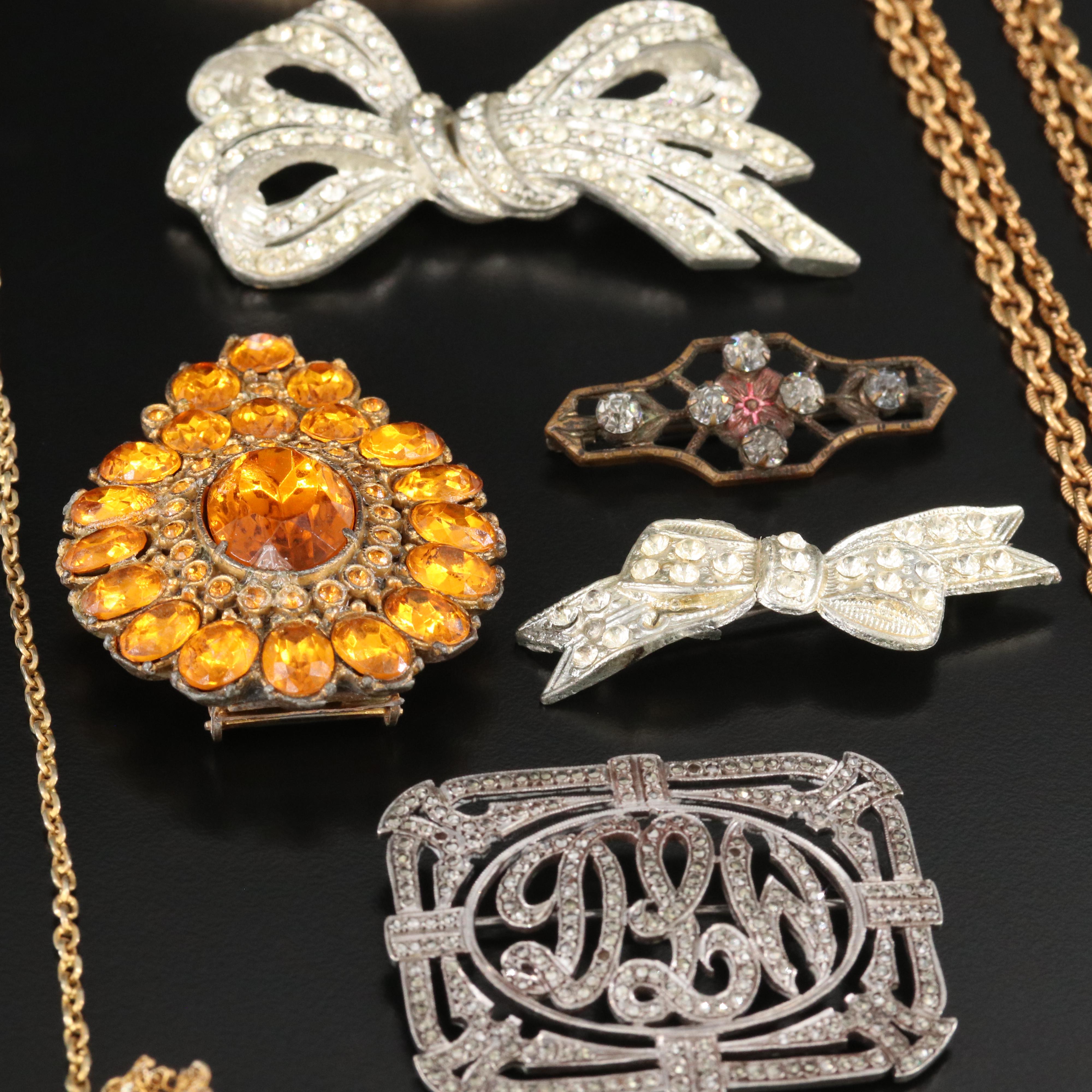 Vintage Rhinestone and Enamel Jewelry Collection Featuring 900 Silver