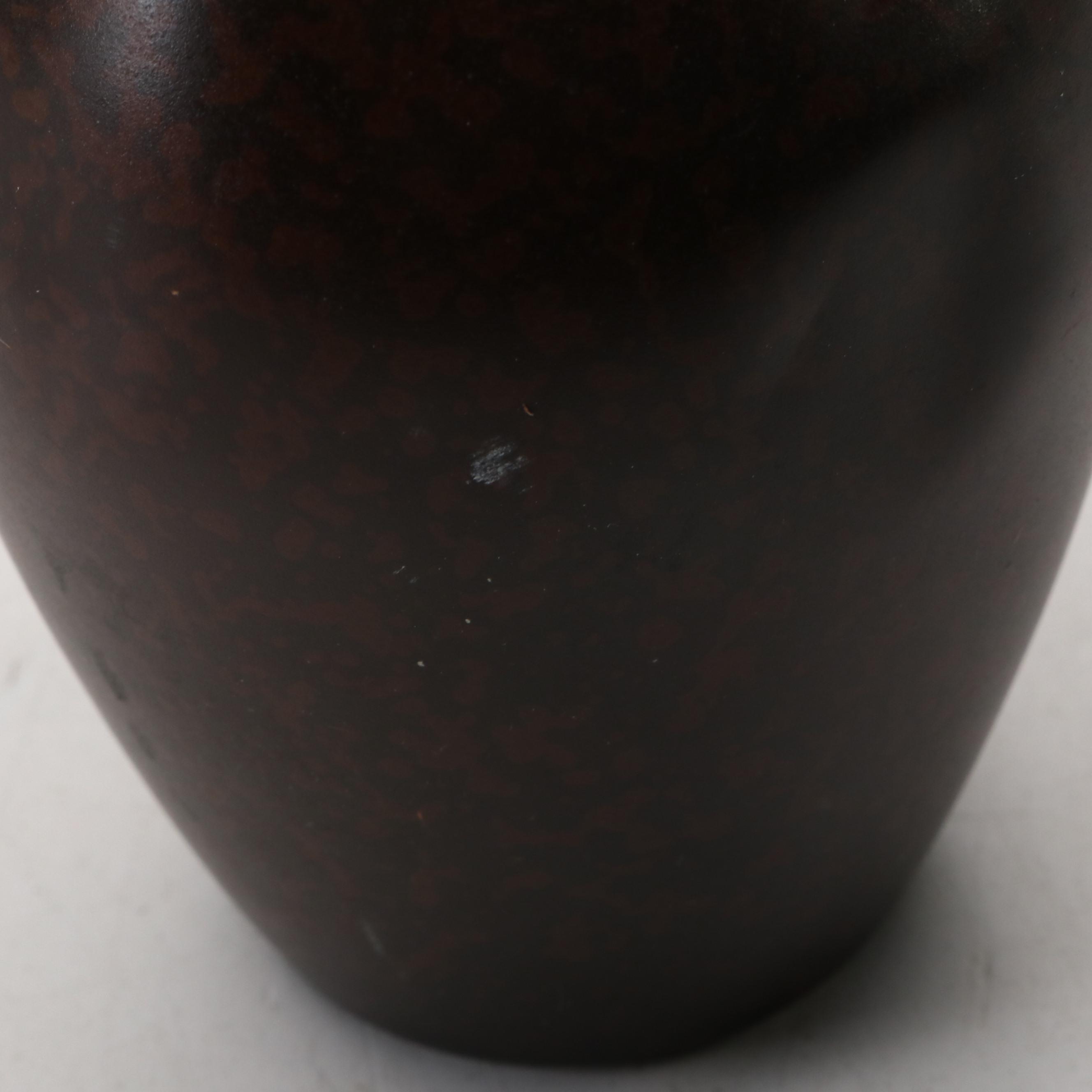 Mid Century Modern Decorative Enamel Plates with Heintz Sterling Overlay Vase