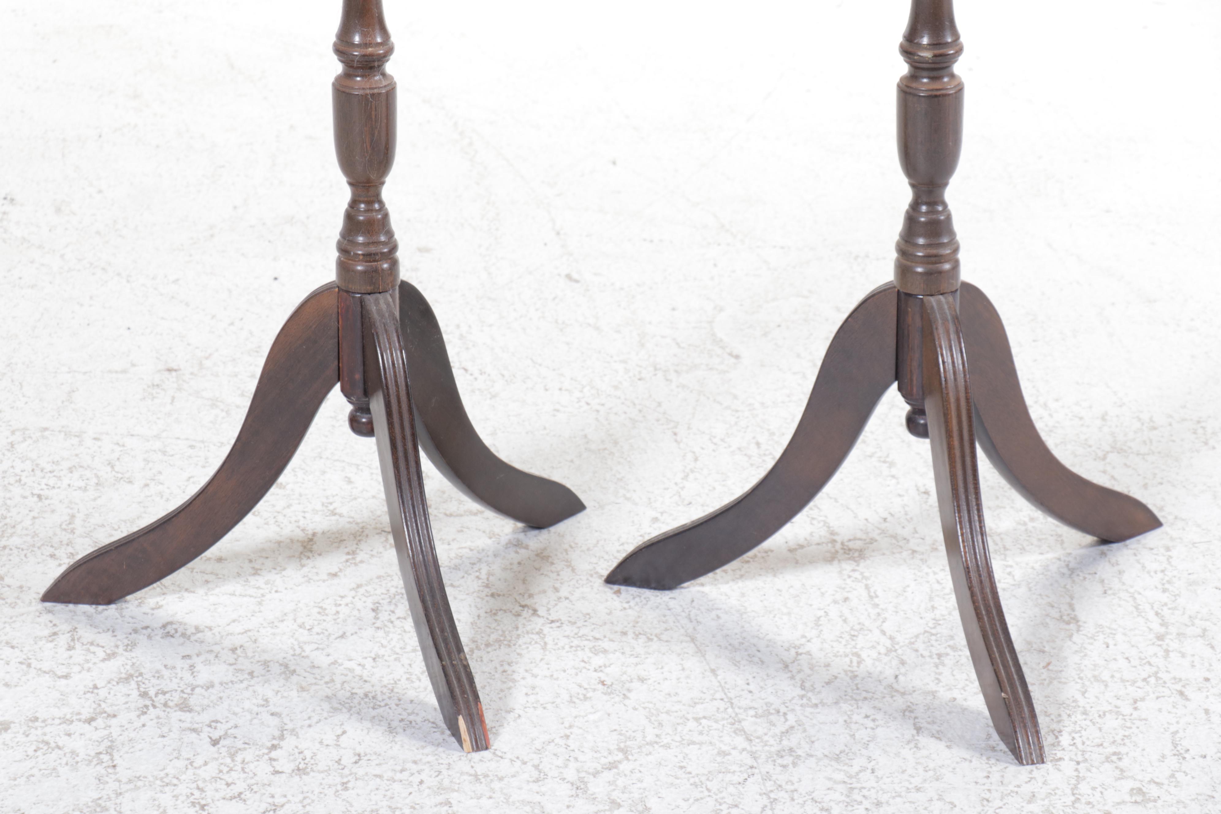 Pair of Victorian Marble Top Mahogany Plant Stands, Late 19th/Early 20th Century