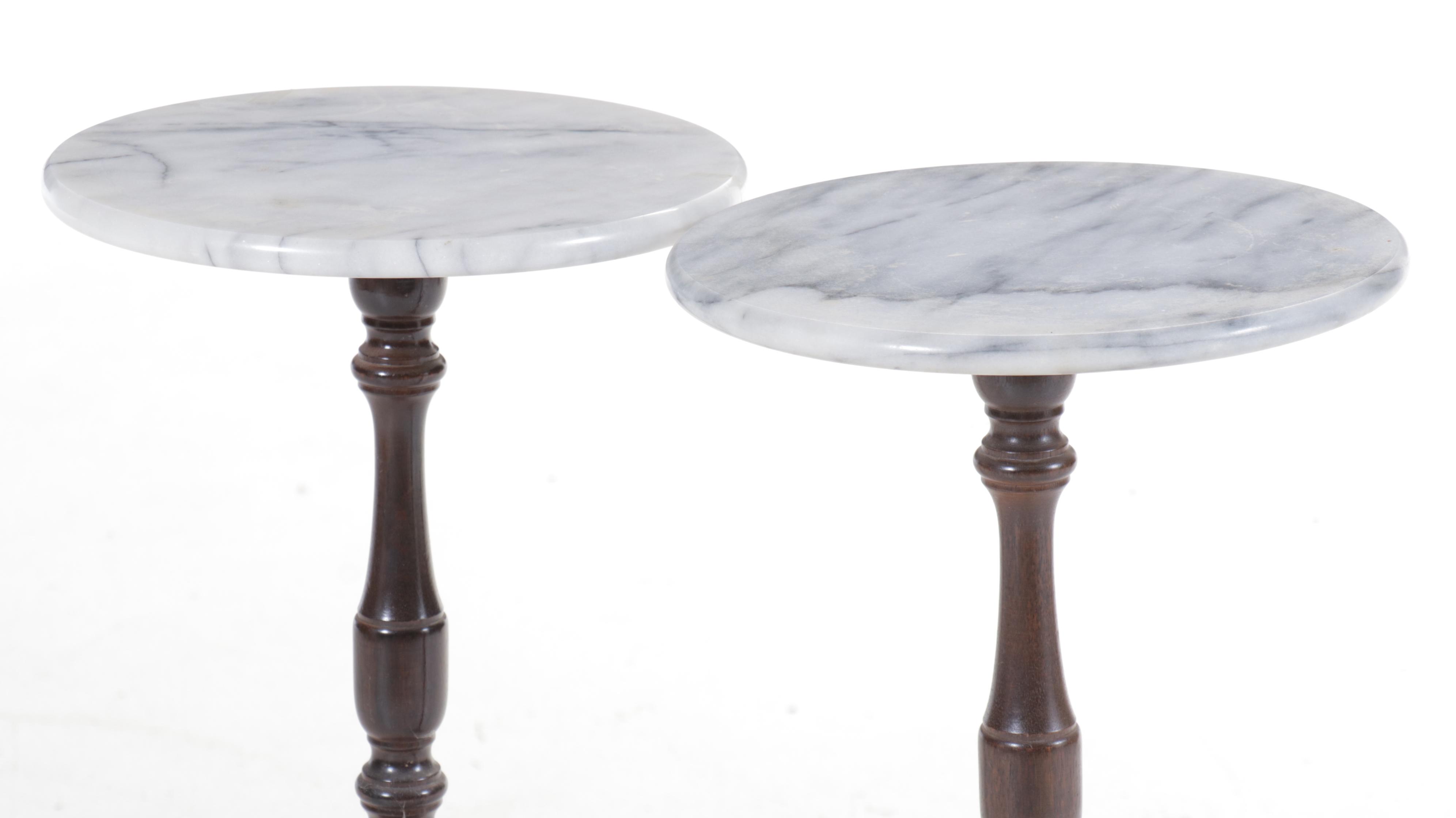 Pair of Victorian Marble Top Mahogany Plant Stands, Late 19th/Early 20th Century