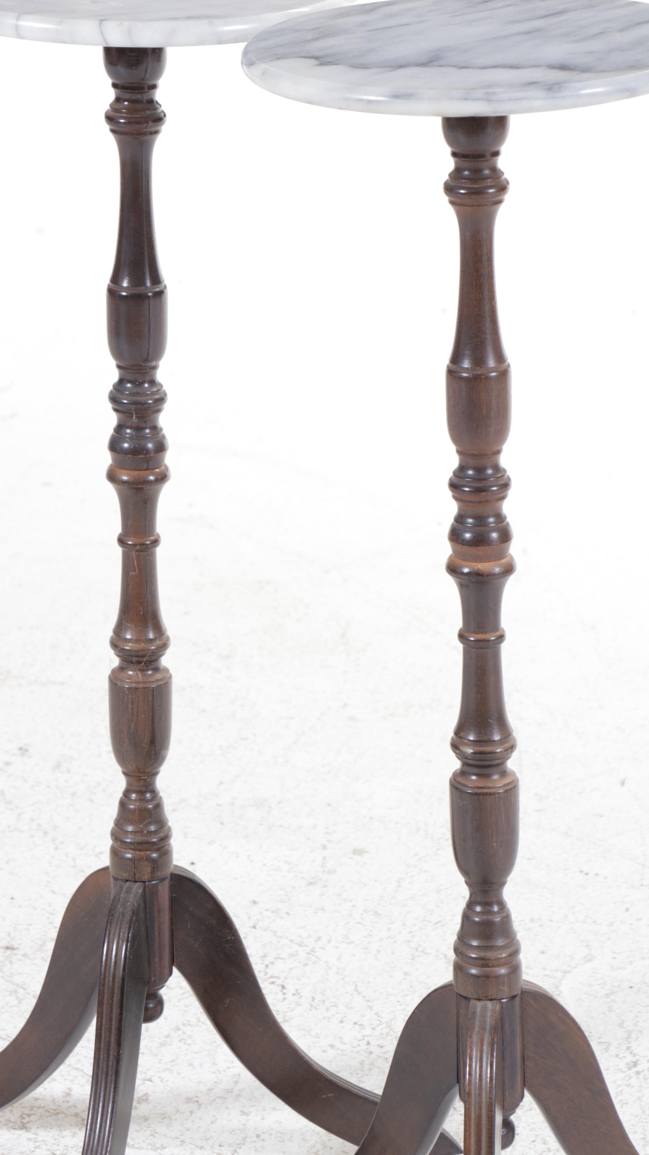Pair of Victorian Marble Top Mahogany Plant Stands, Late 19th/Early 20th Century
