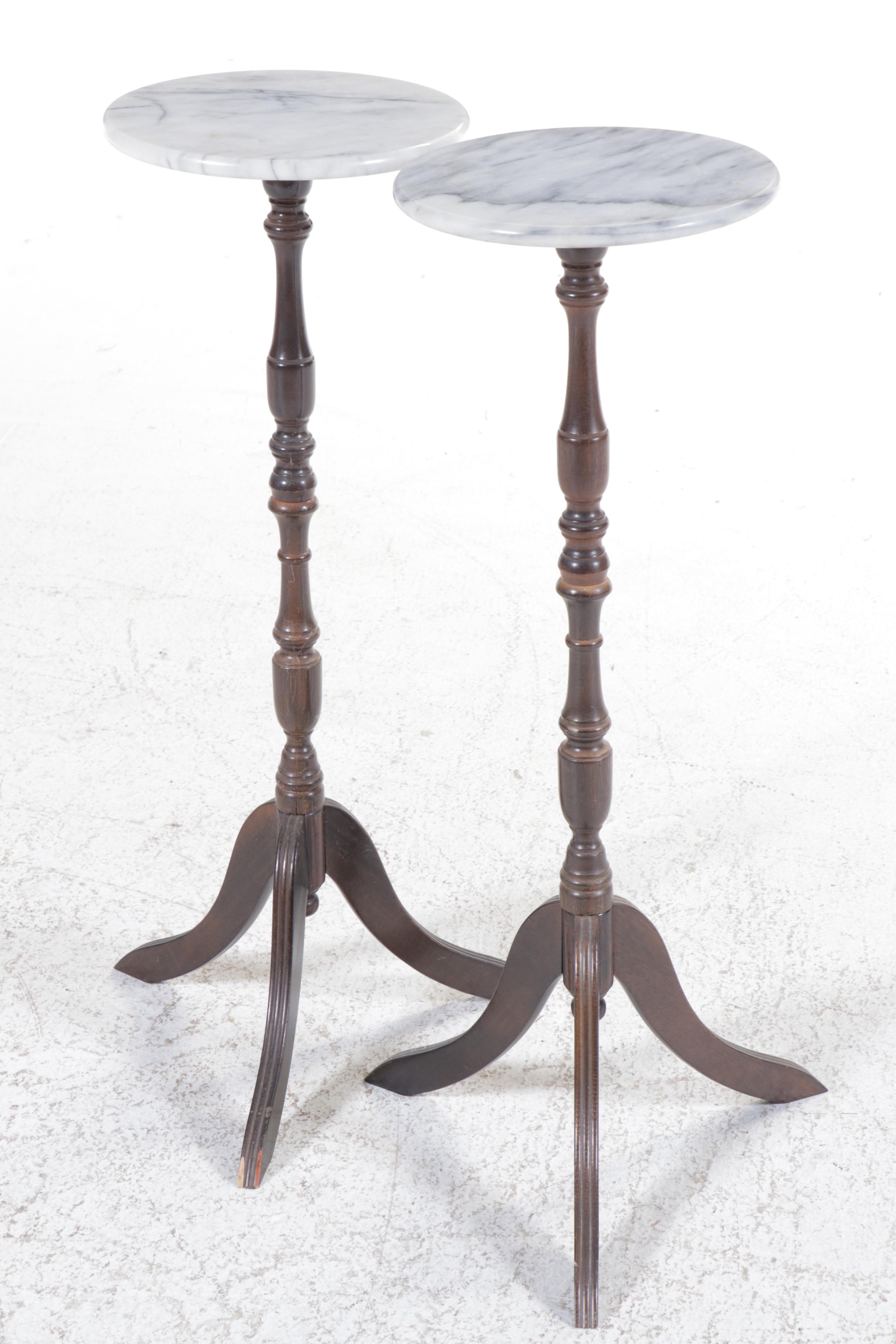 Pair of Victorian Marble Top Mahogany Plant Stands, Late 19th/Early 20th Century