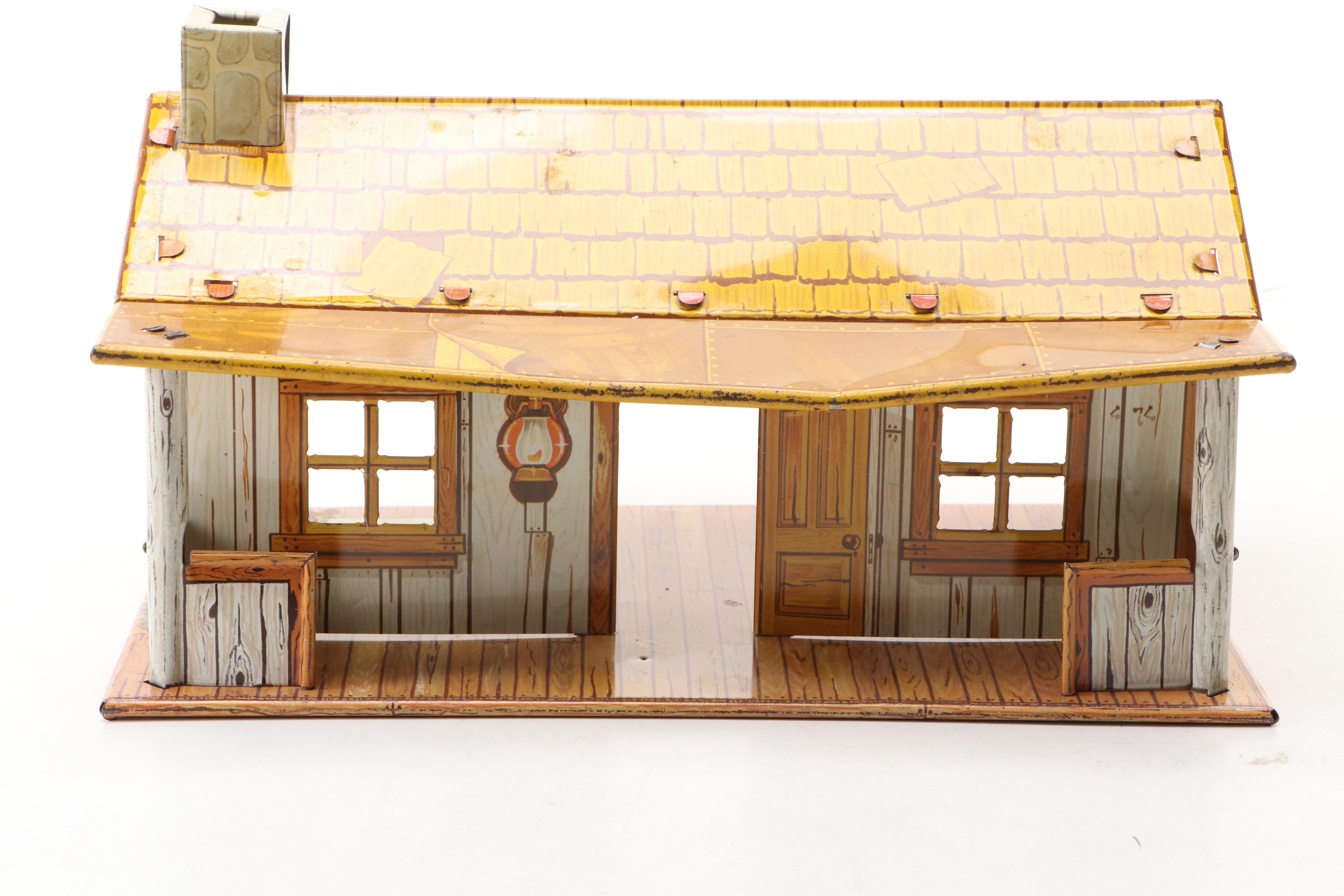 Marx Roy Rogers Tin Ranch House and Gong Bell "Ranch Phone," 1950s