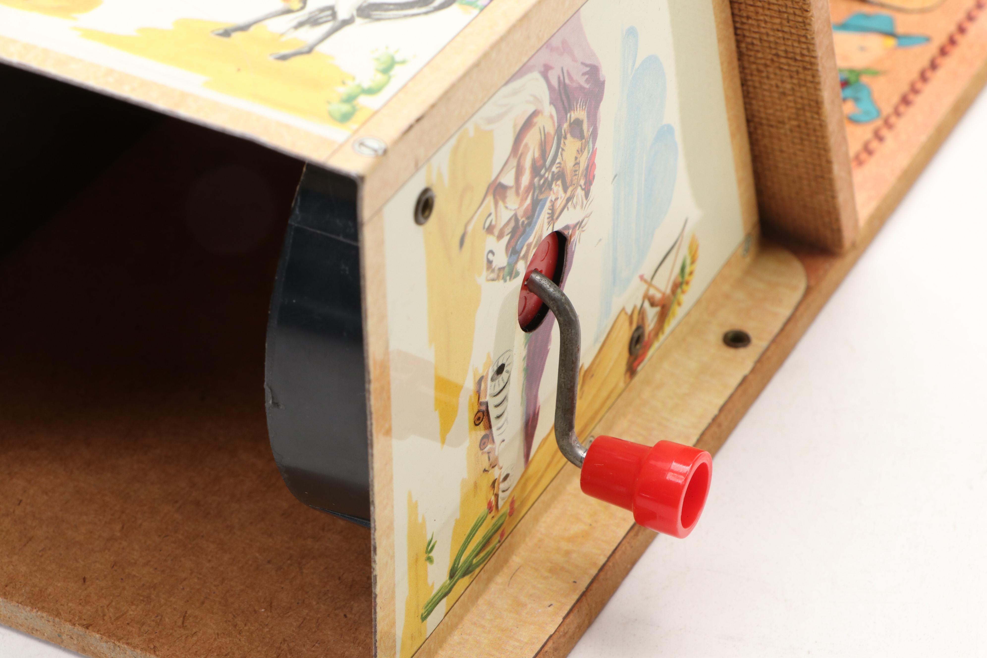 Marx Roy Rogers Tin Ranch House and Gong Bell "Ranch Phone," 1950s