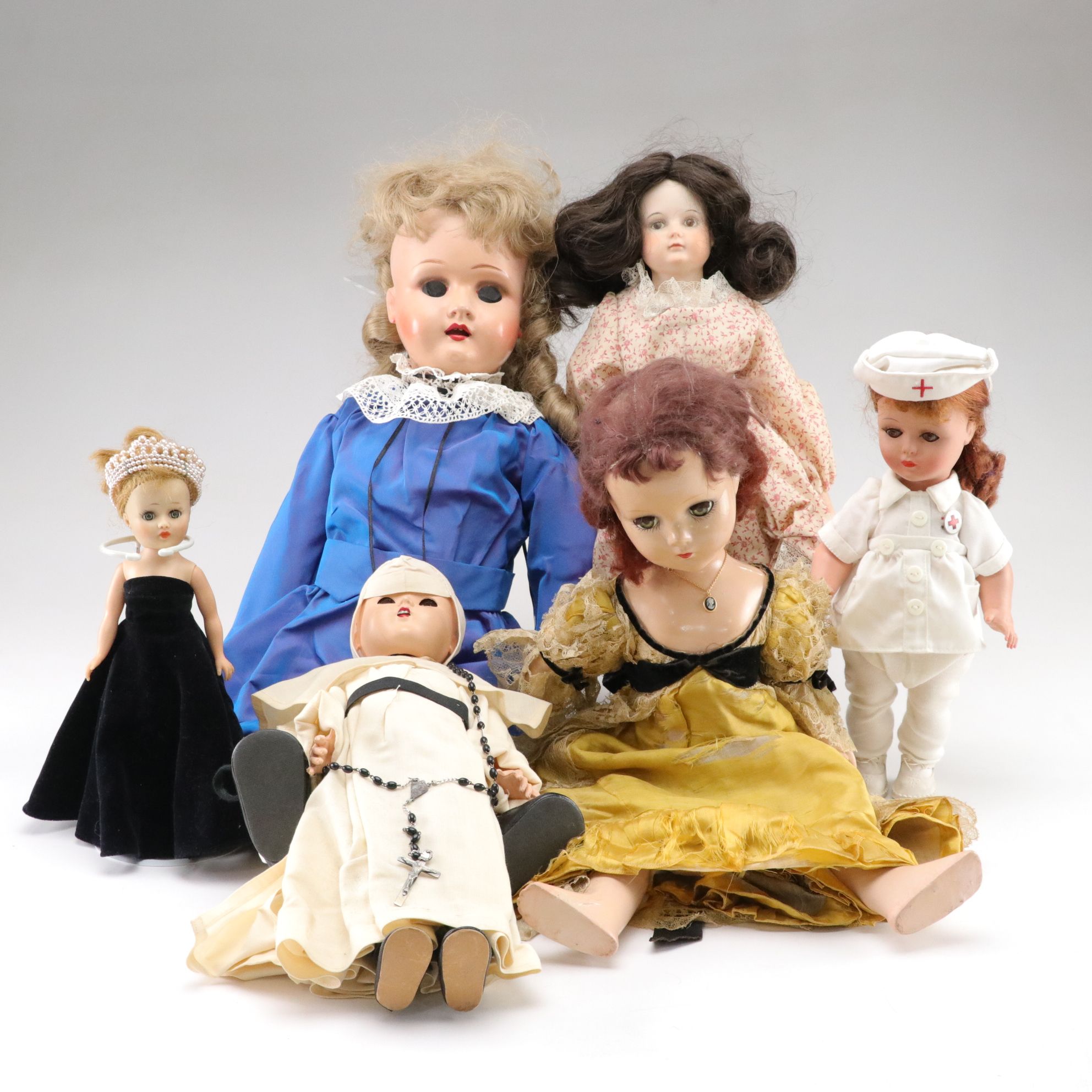Vogue "Ginny" Nurse Doll with Nun, Princess and More Dolls, Mid-Late 20th C.