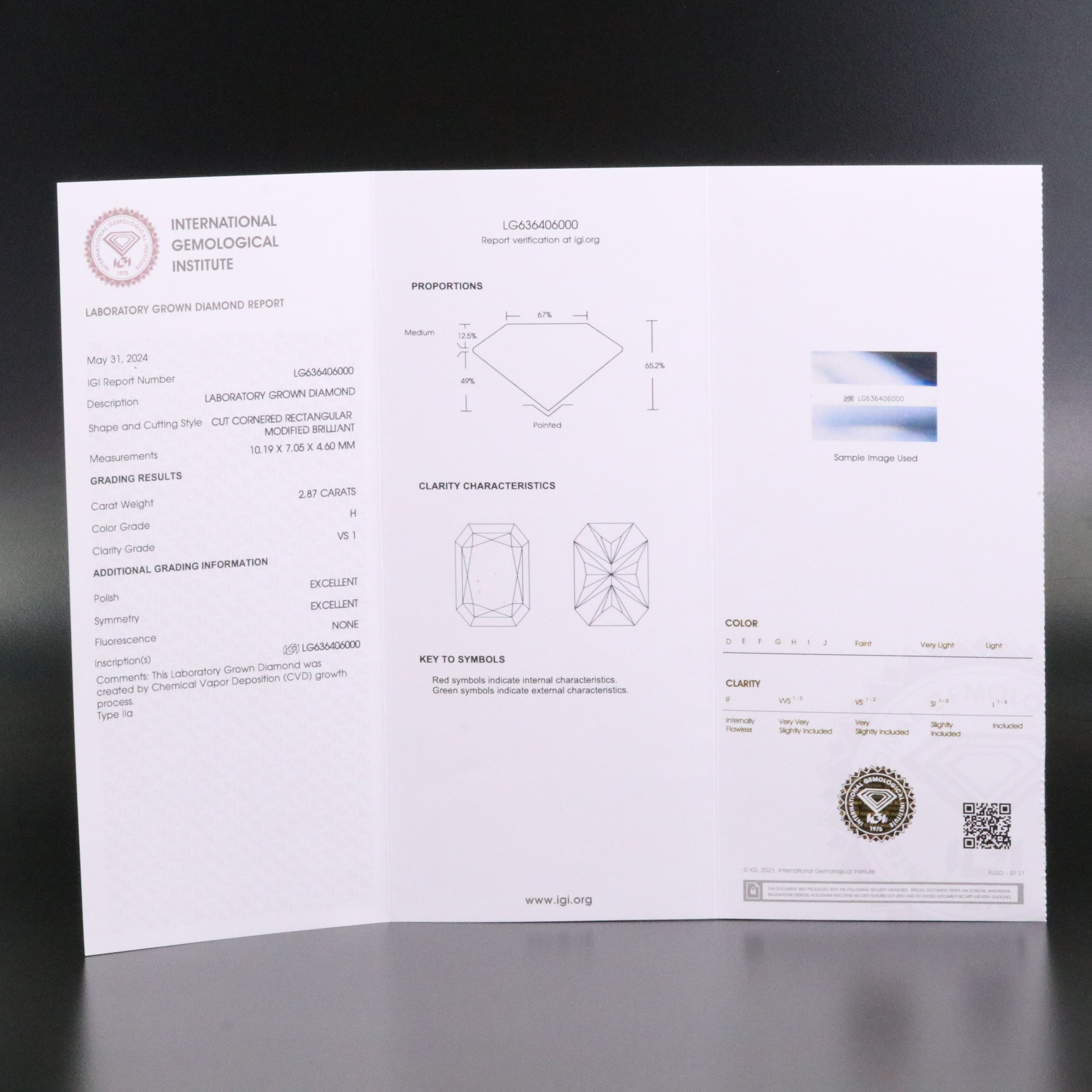 Loose 2.87 CT Lab Grown Diamond with IGI Report