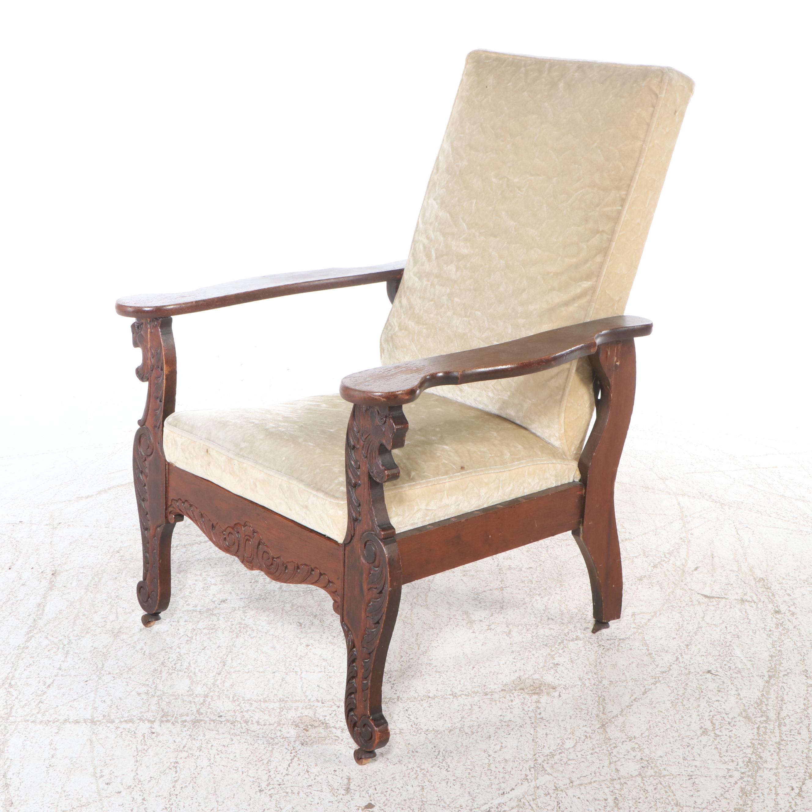 Victorian Press-Carved Oak Morris Chair, Late 19th/Early 20th Century
