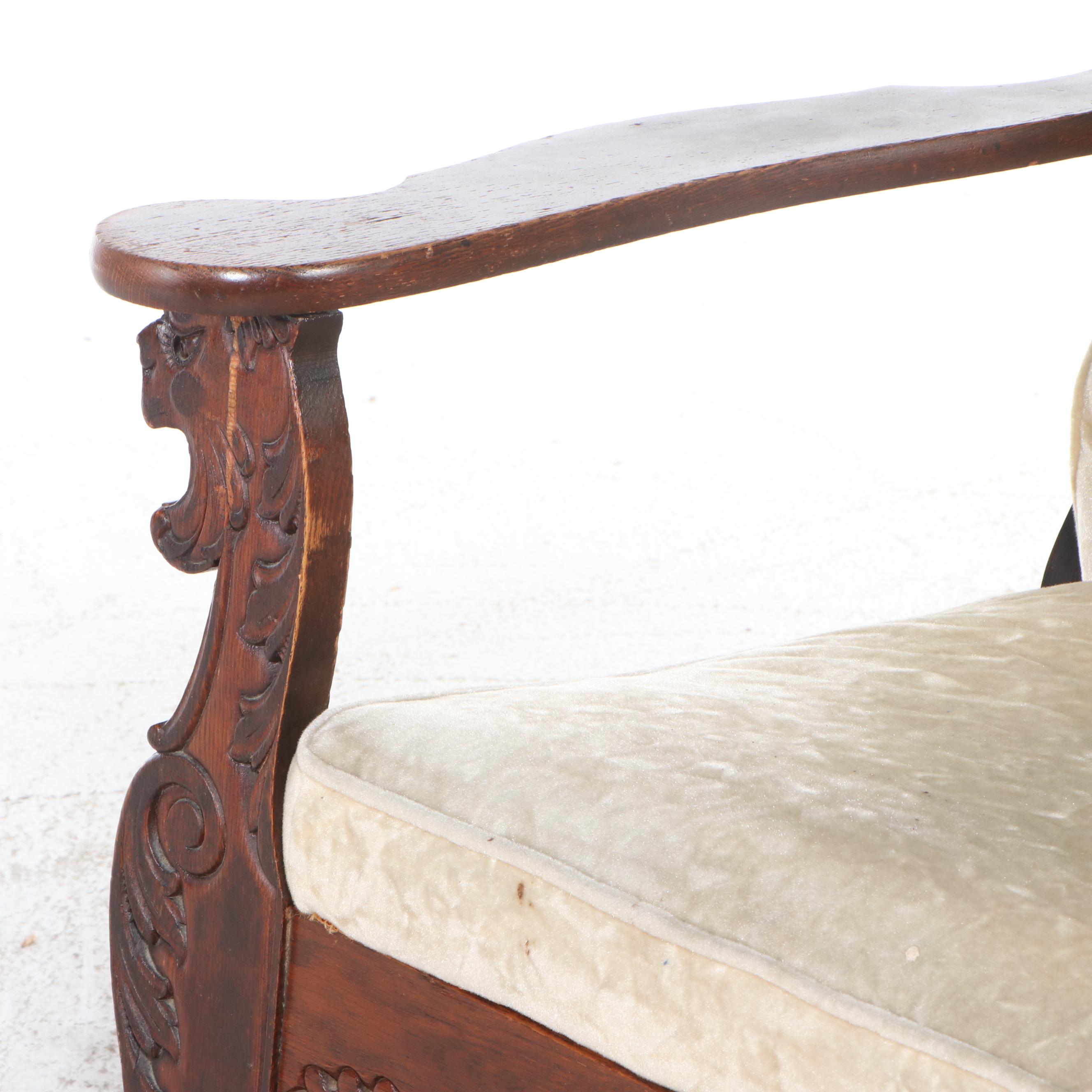 Victorian Press-Carved Oak Morris Chair, Late 19th/Early 20th Century