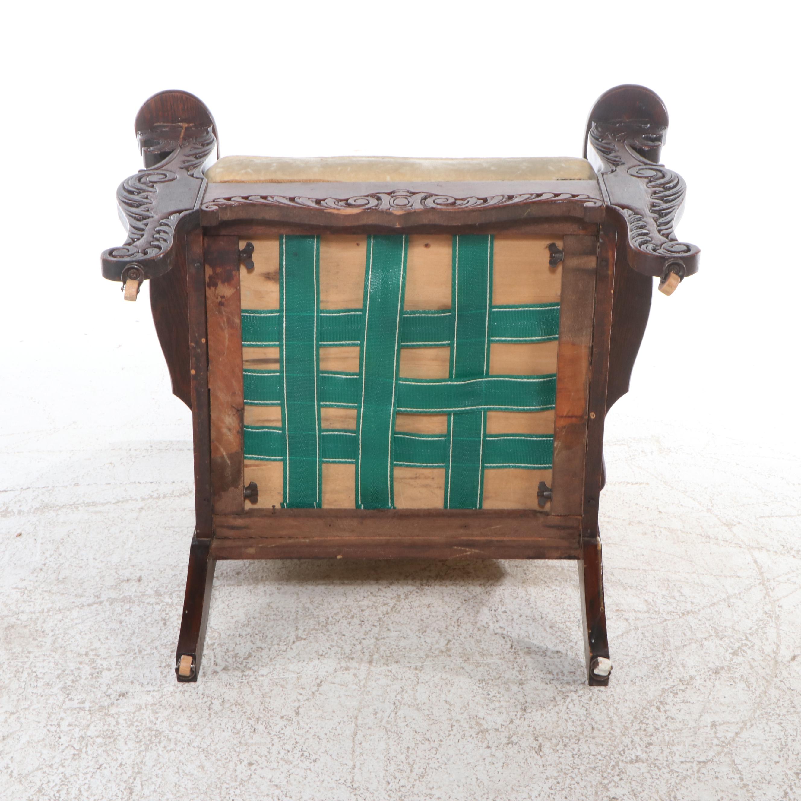 Victorian Press-Carved Oak Morris Chair, Late 19th/Early 20th Century