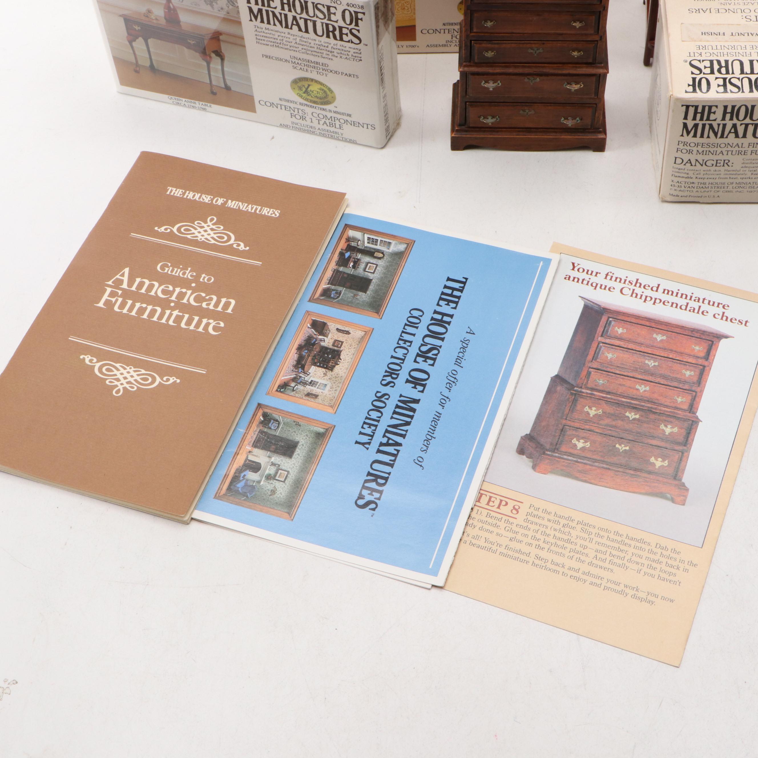 X-Acto William & Mary Tall Case Clock with Other Miniature Wood Furniture