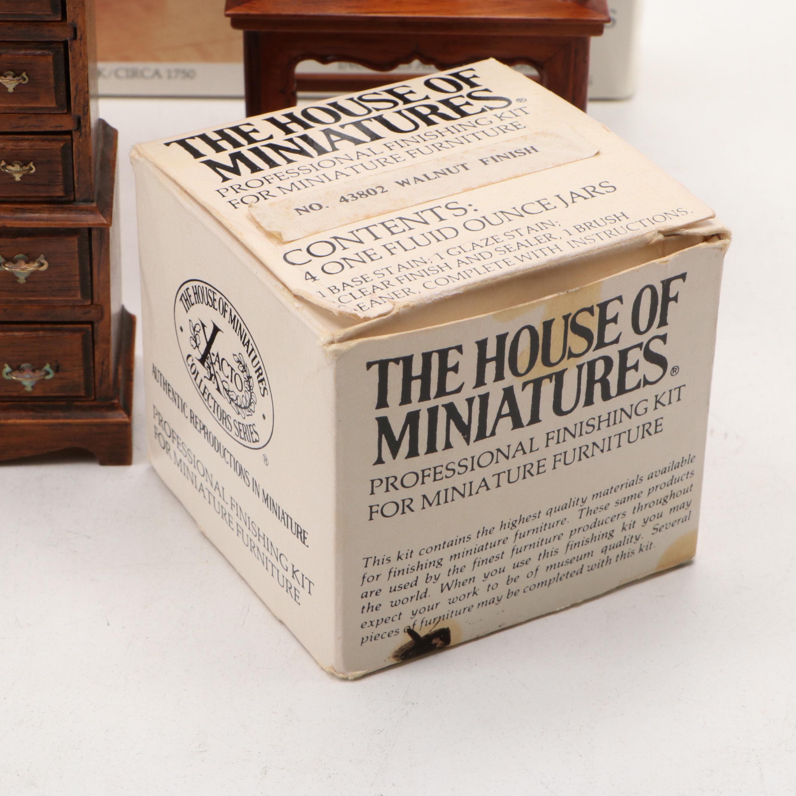 X-Acto William & Mary Tall Case Clock with Other Miniature Wood Furniture