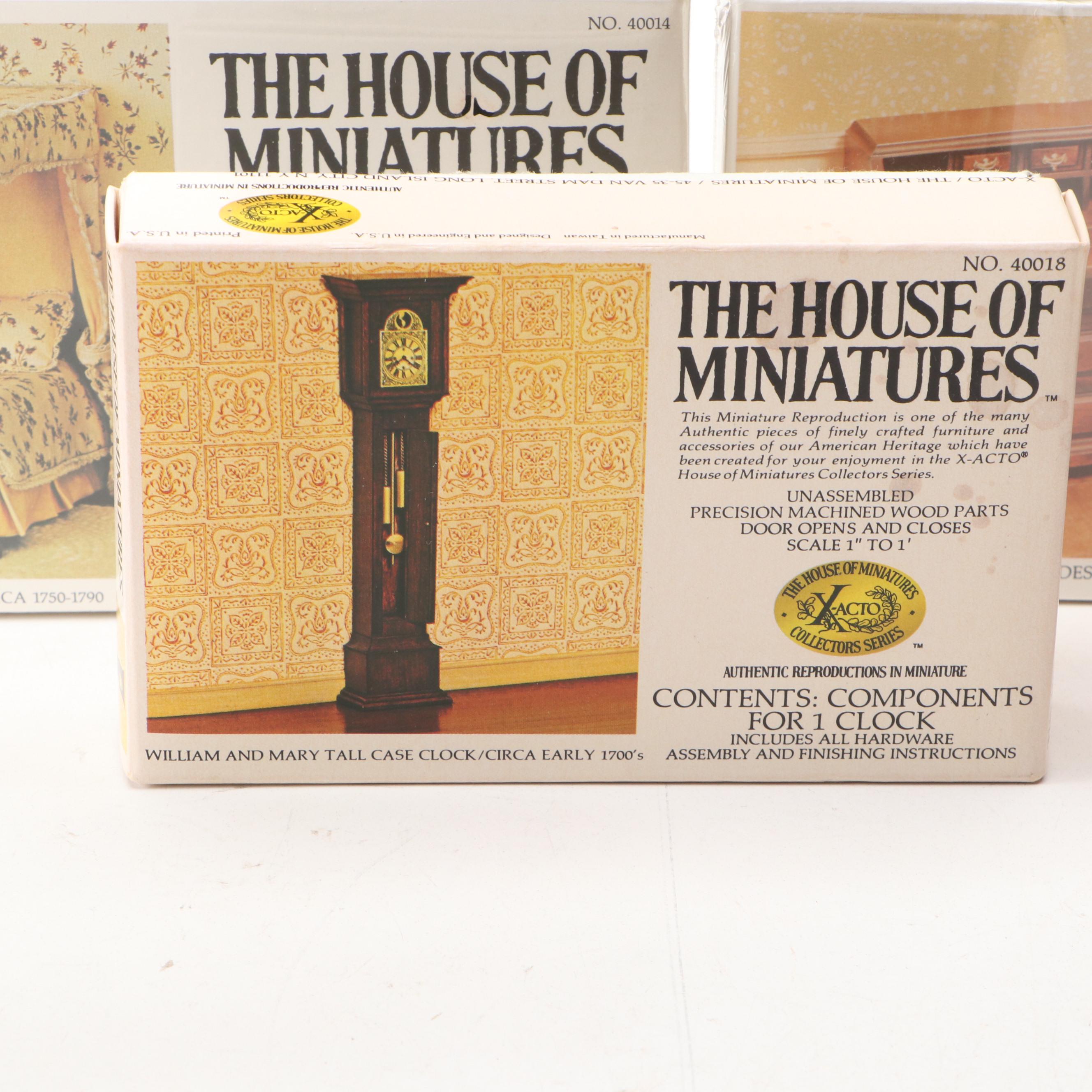 X-Acto William & Mary Tall Case Clock with Other Miniature Wood Furniture