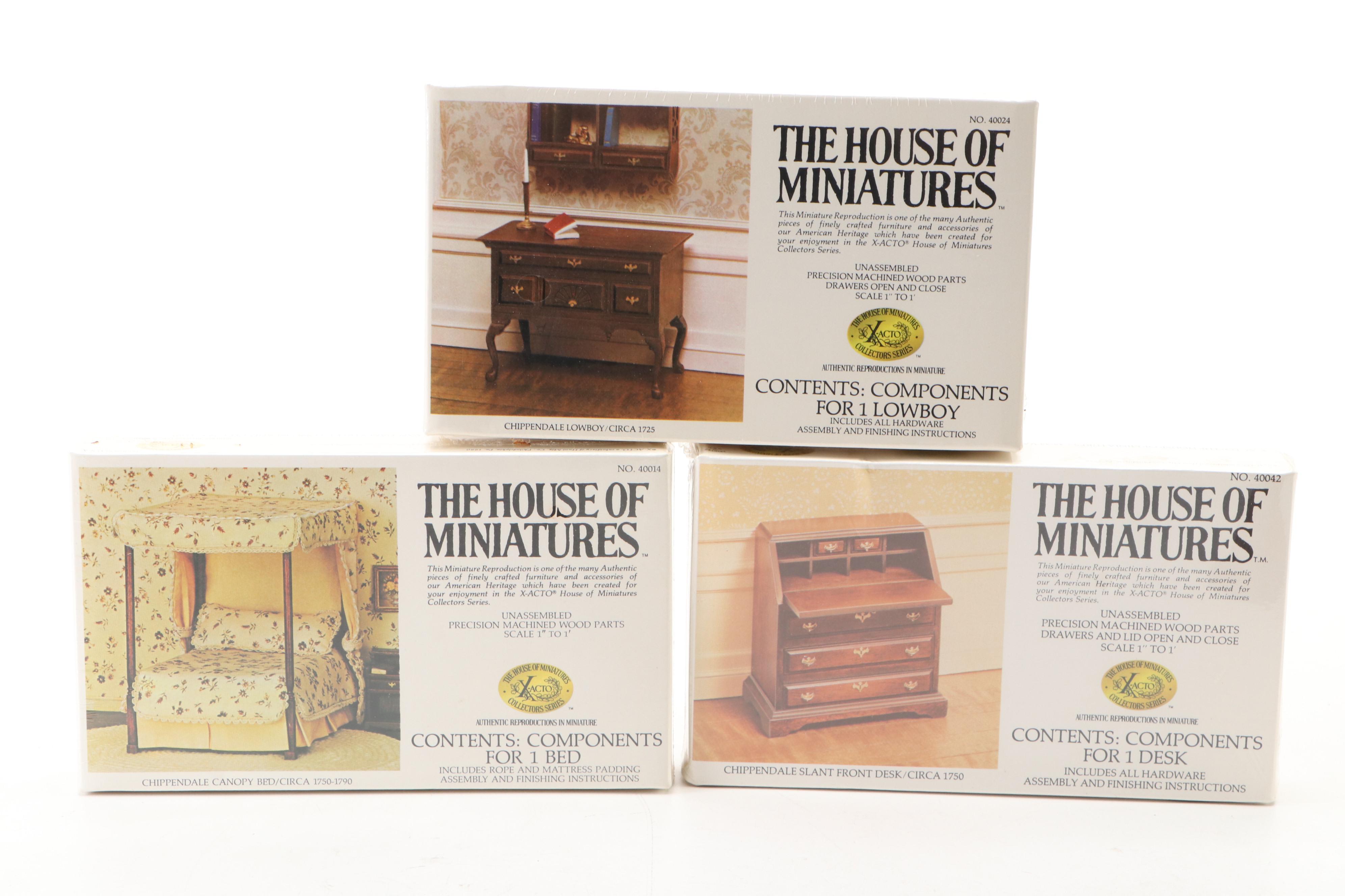 X-Acto William & Mary Tall Case Clock with Other Miniature Wood Furniture