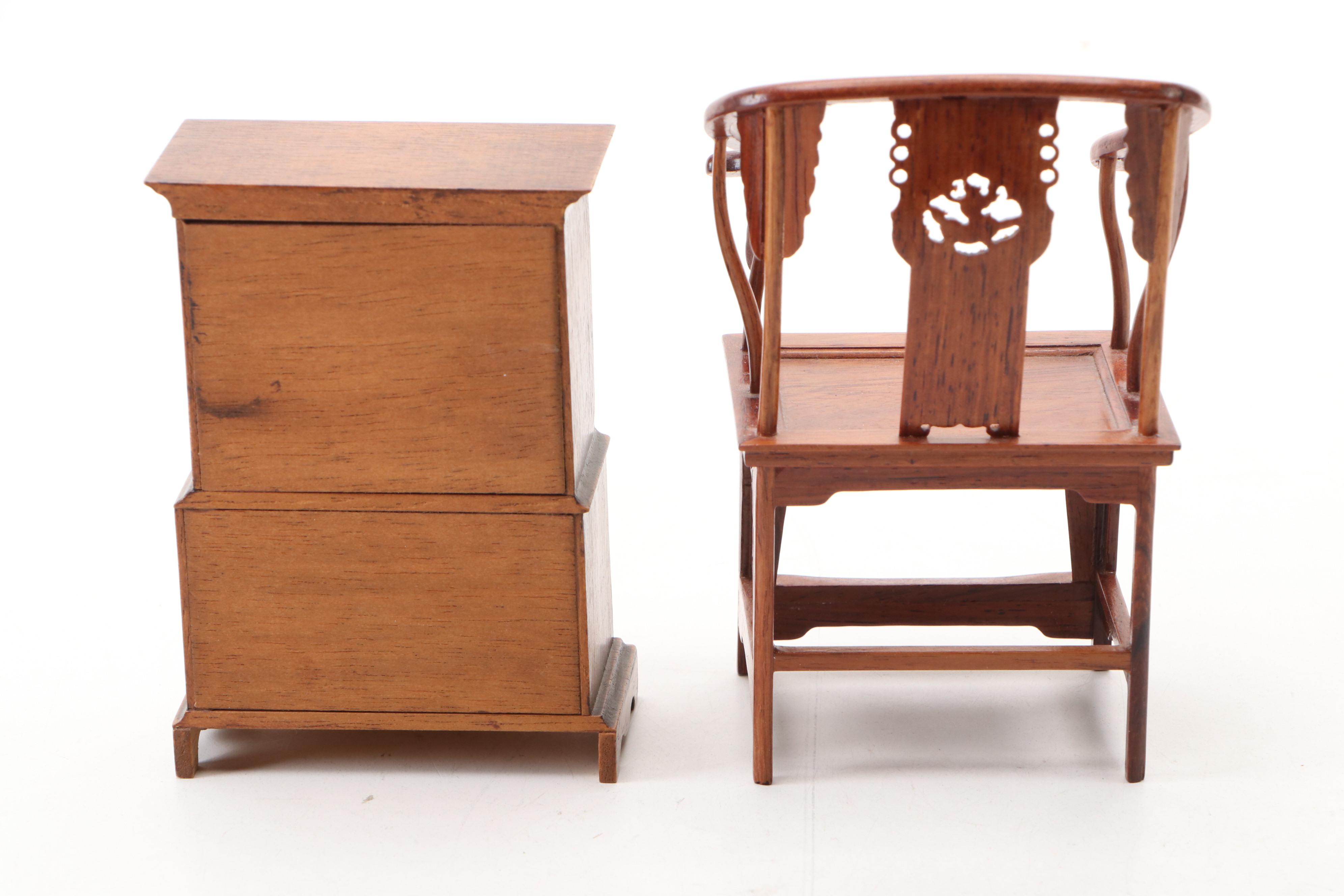 X-Acto William & Mary Tall Case Clock with Other Miniature Wood Furniture