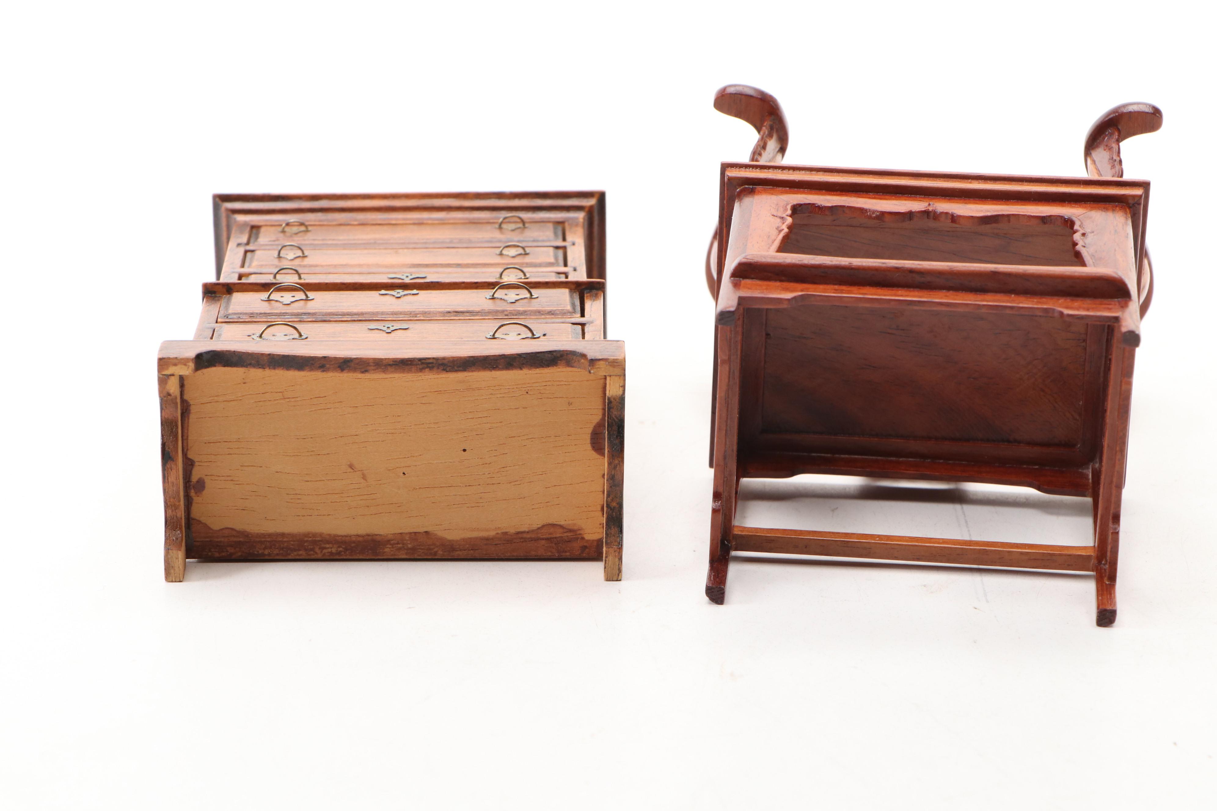 X-Acto William & Mary Tall Case Clock with Other Miniature Wood Furniture