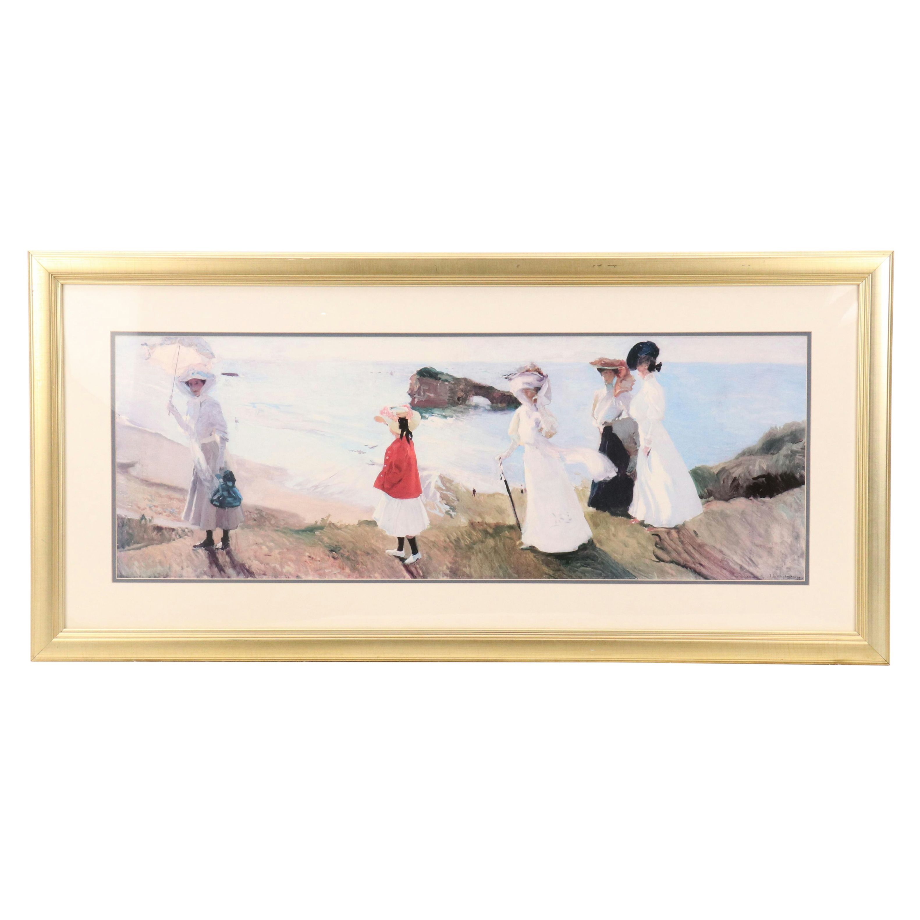 After Joaquín Sorolla y Bastida Offset Lithograph "Lighthouse Walk at Biarritz"