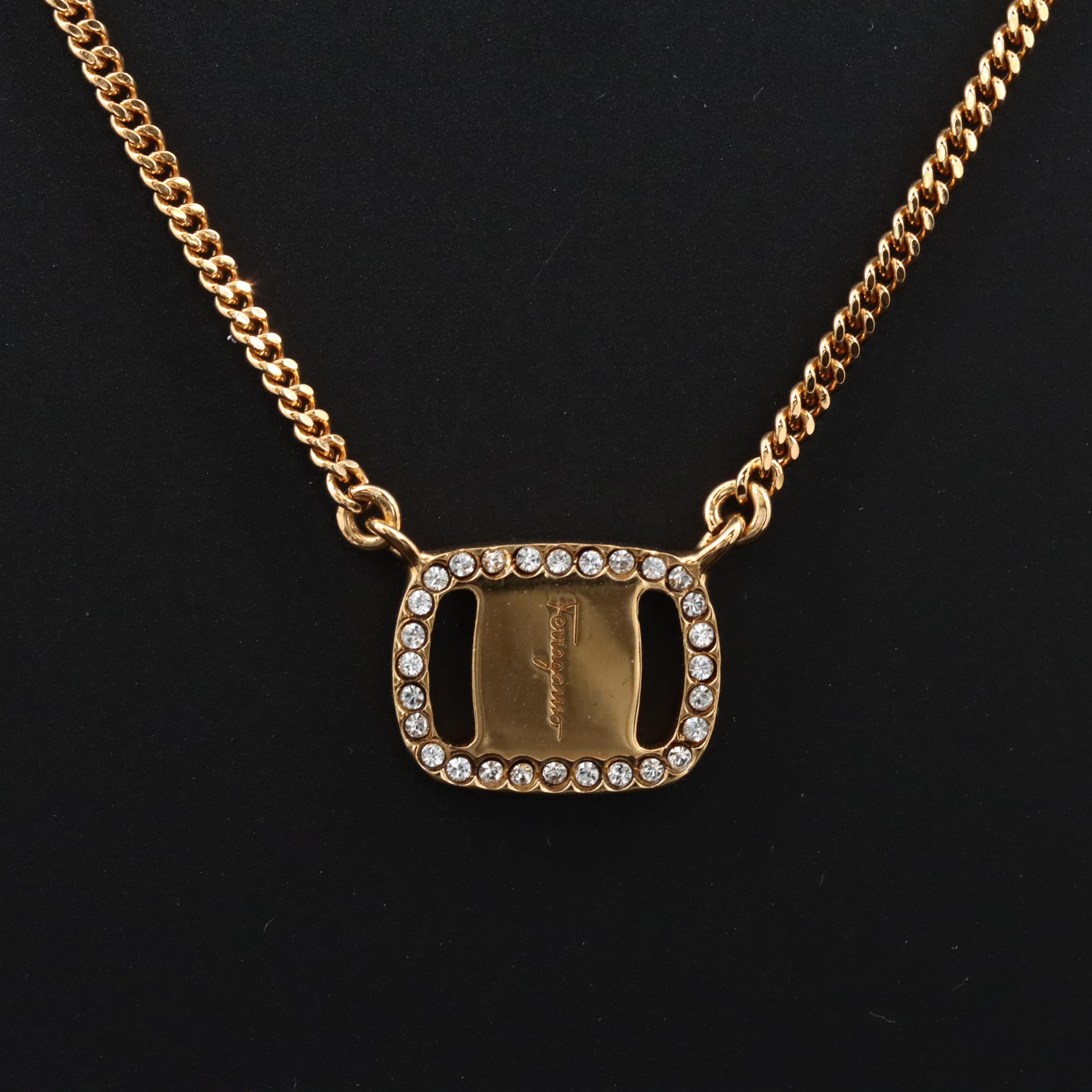 Salvatore Ferragamo Crystal Name Plate Necklace