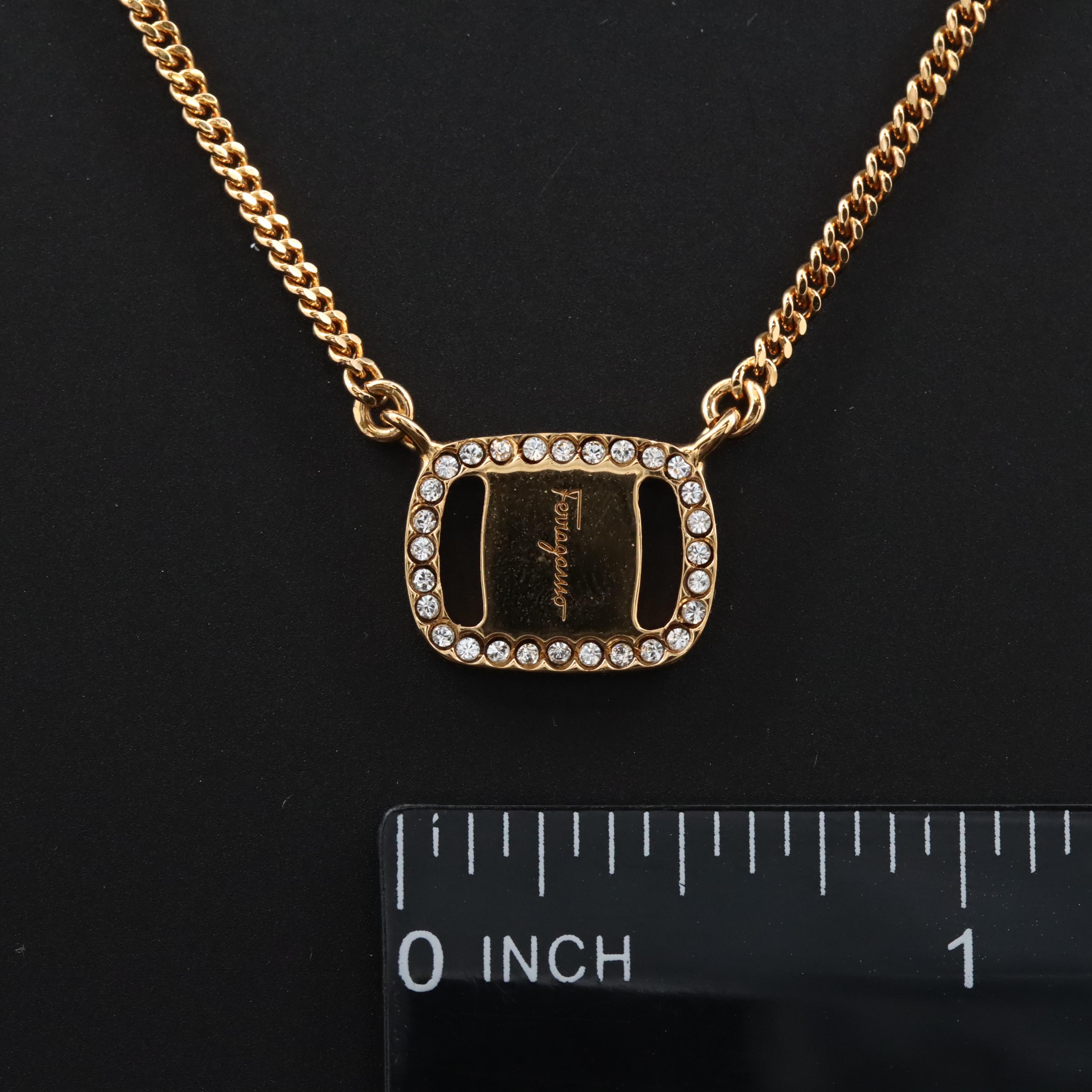 Salvatore Ferragamo Crystal Name Plate Necklace