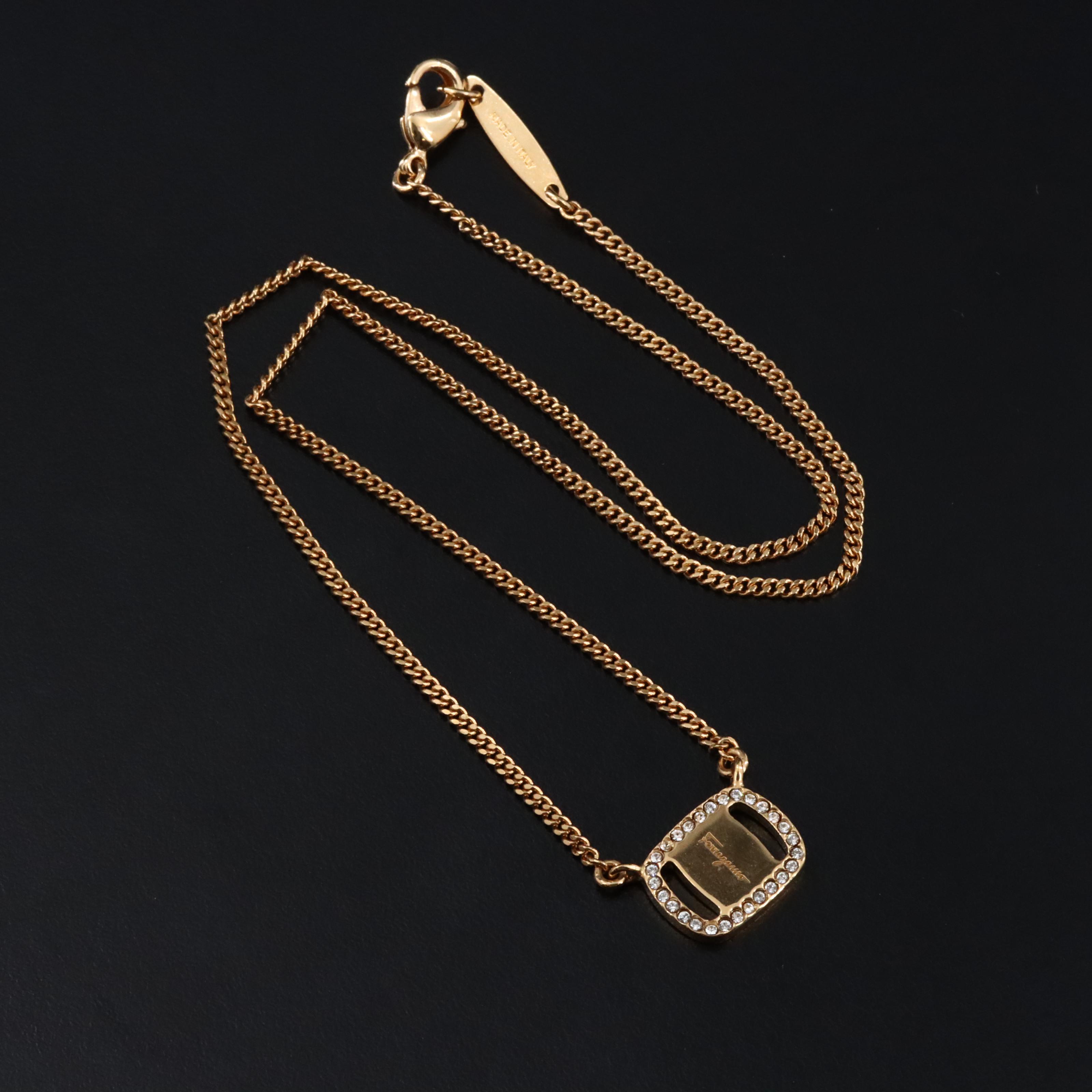 Salvatore Ferragamo Crystal Name Plate Necklace