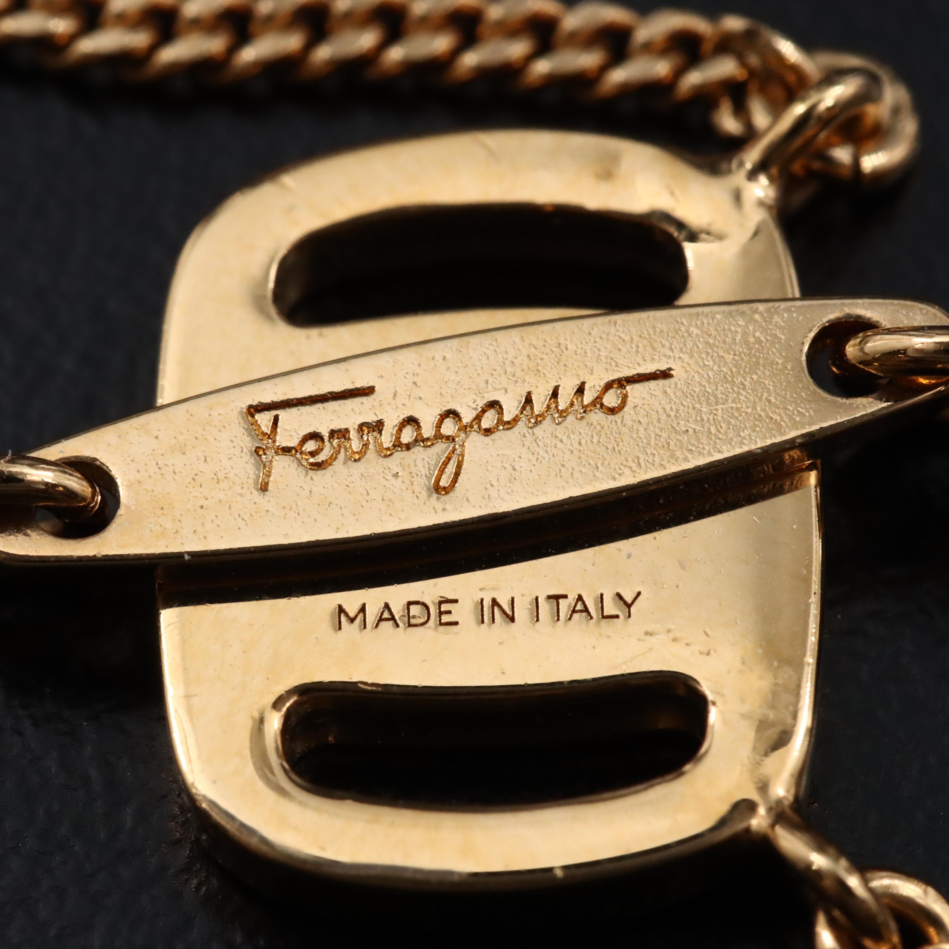 Salvatore Ferragamo Crystal Name Plate Necklace