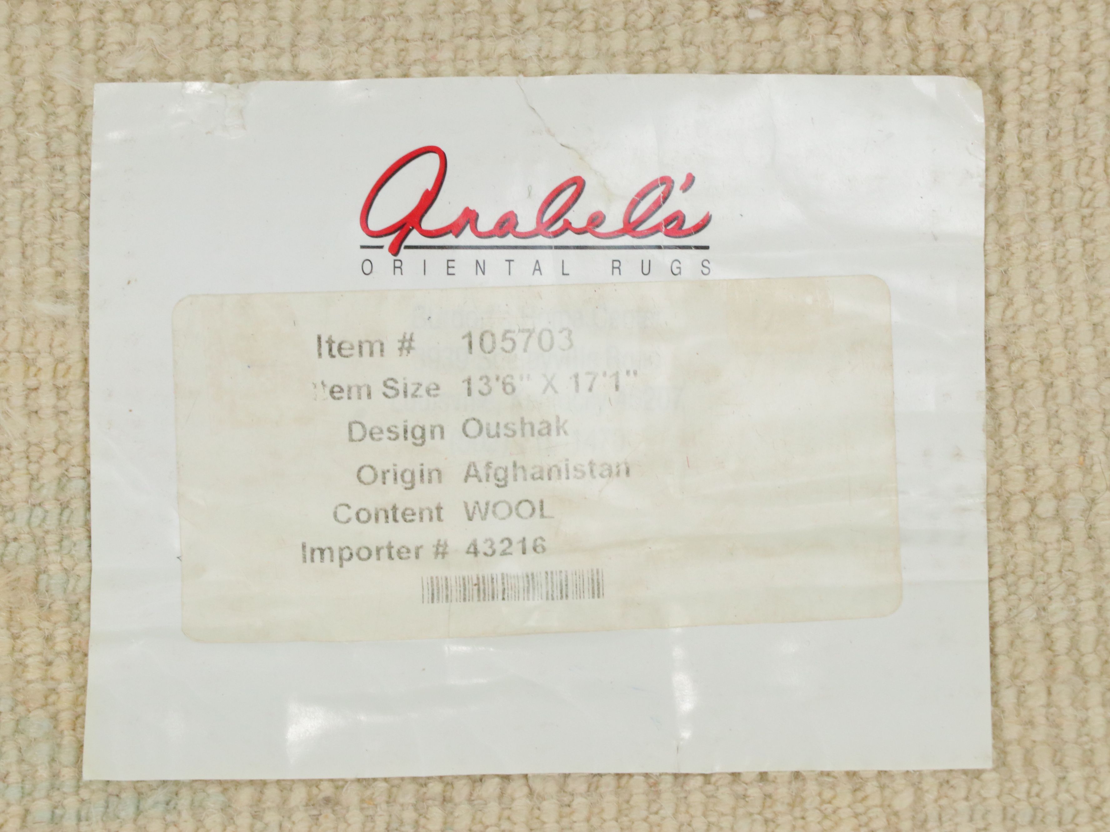 13'7 x 17'1 Hand-Knotted Afghan Oushak Room-Sized Rug