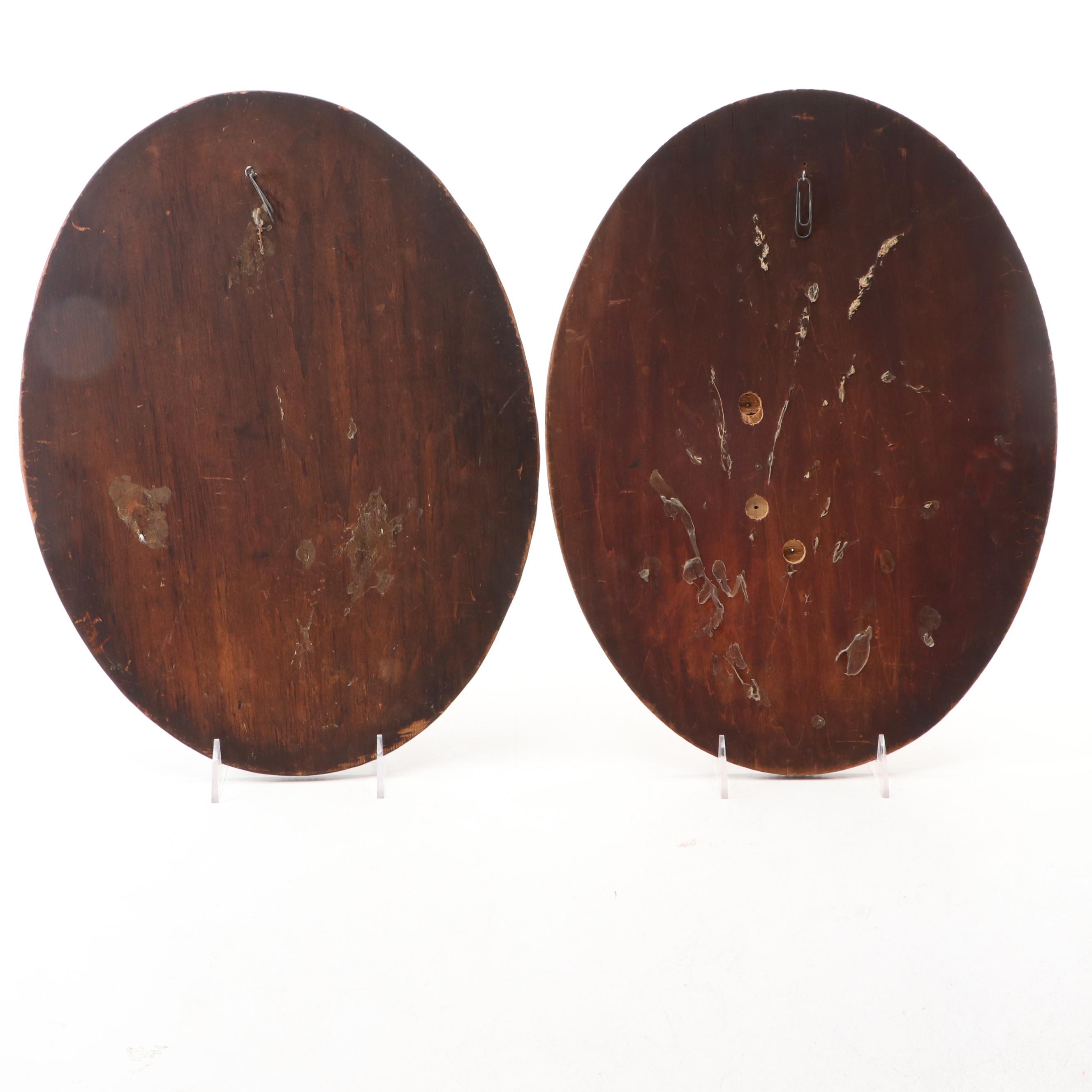 Gibson Girl Style Oil Portrait Paintings on Pyrographed and Carved Wood, 1907