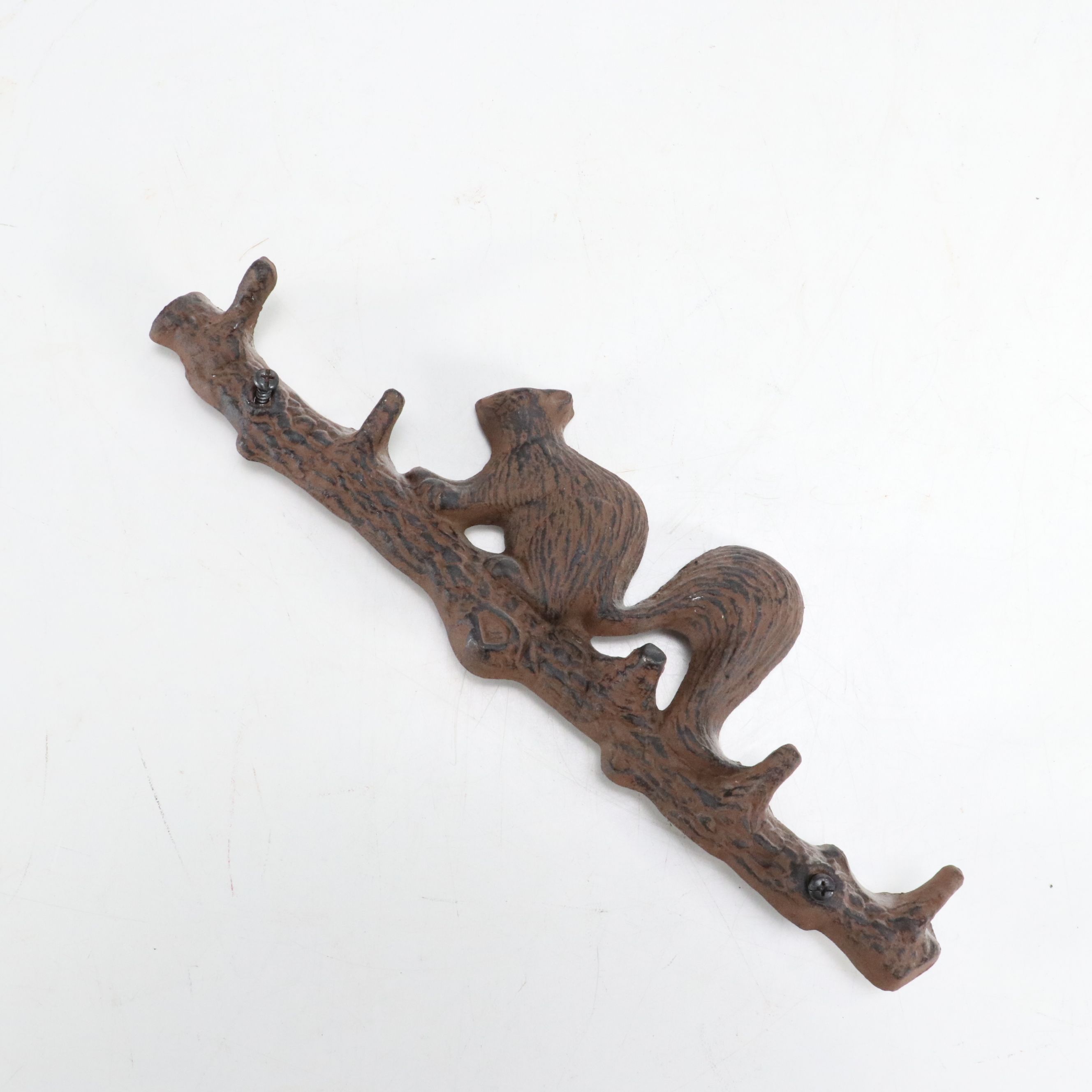 Cast Iron Squirrel Coat Hook with Curtain Rod and Brackets